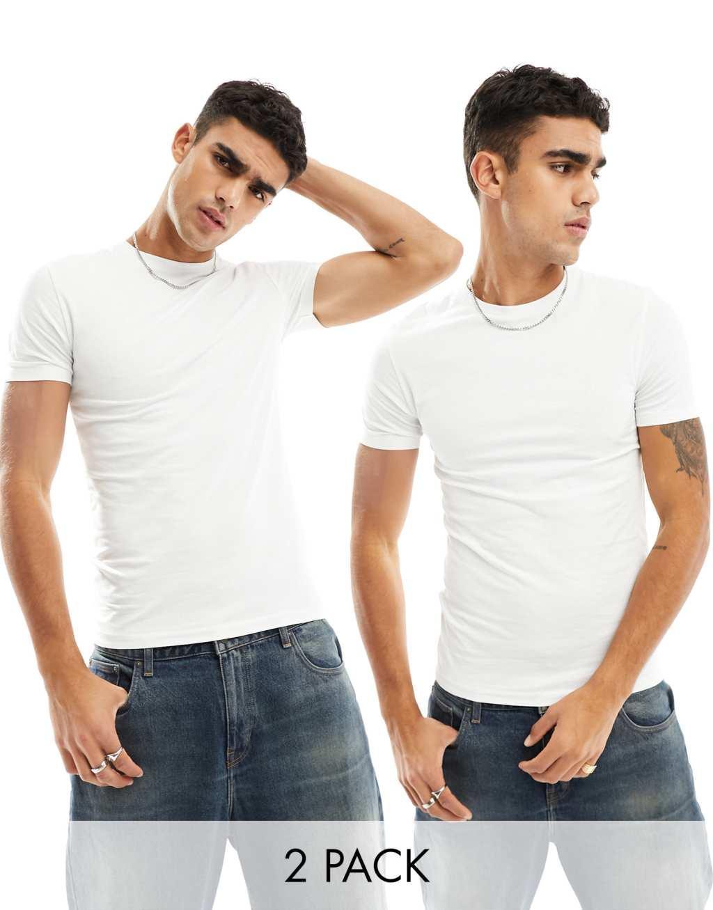 ASOS DESIGN essential 2 pack muscle fit t-shirts in black and white Product Image