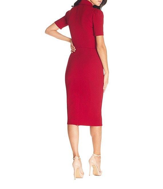 Dress the Population Gloria Front Zip Collar Neck Short Sleeve Side Zip Slit Midi Dress Product Image