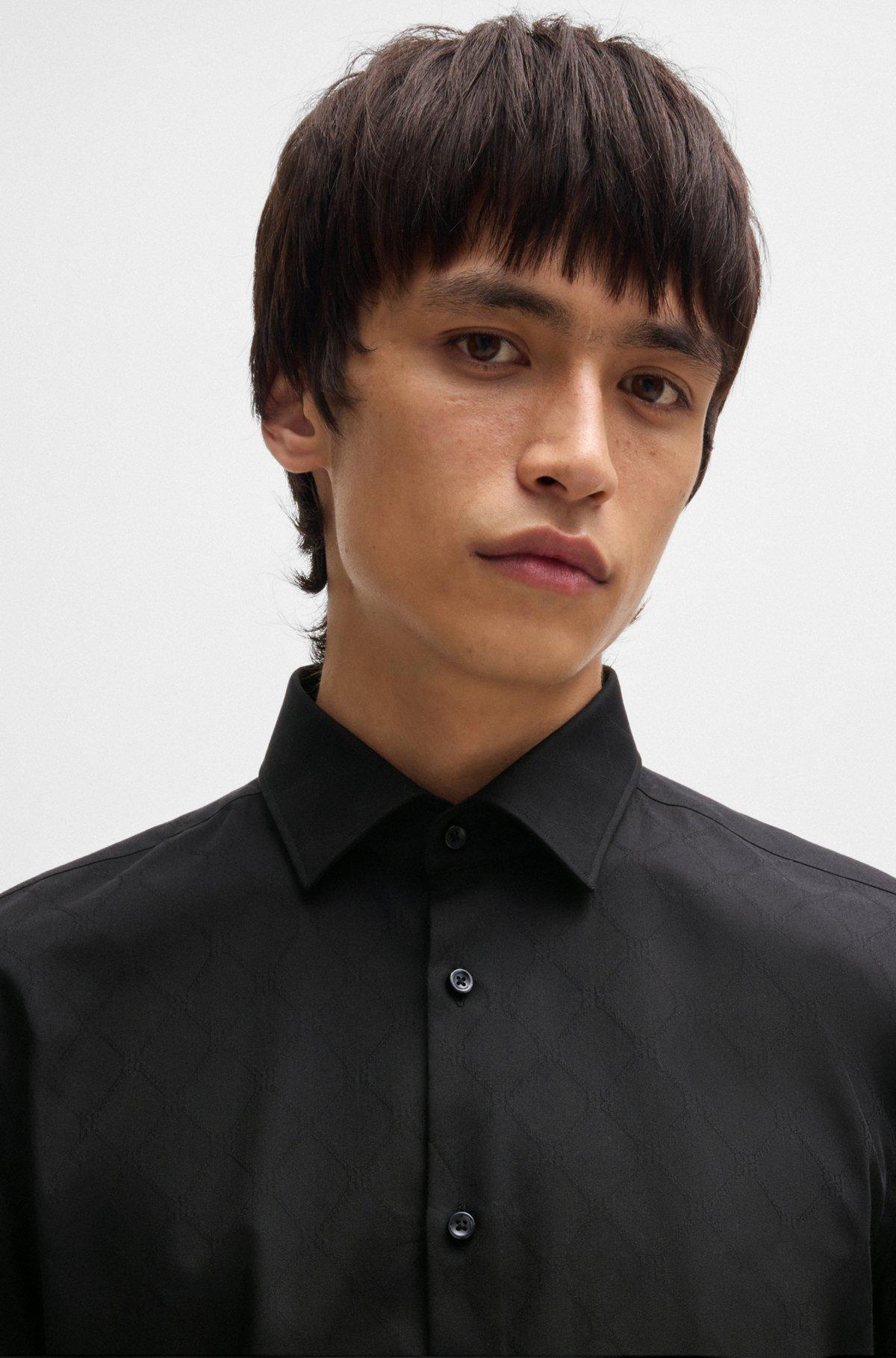 Slim-fit shirt in logo-chain cotton jacquard Product Image