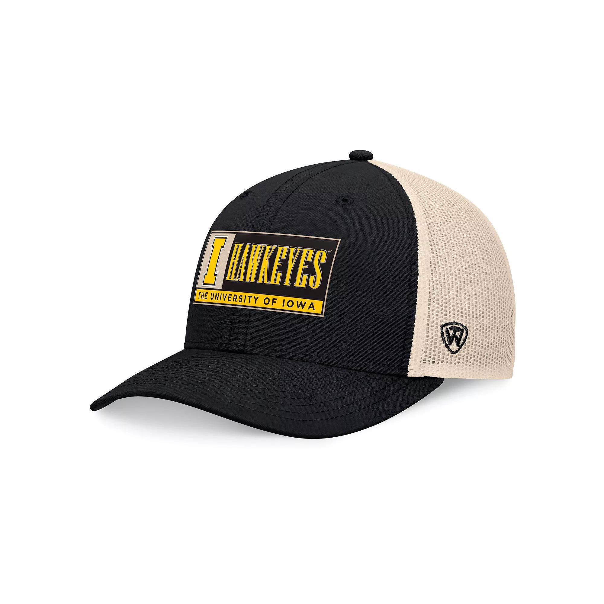 Men's Top of the World Black/Natural Iowa Hawkeyes Bennett Trucker��Adjustable Hat Product Image