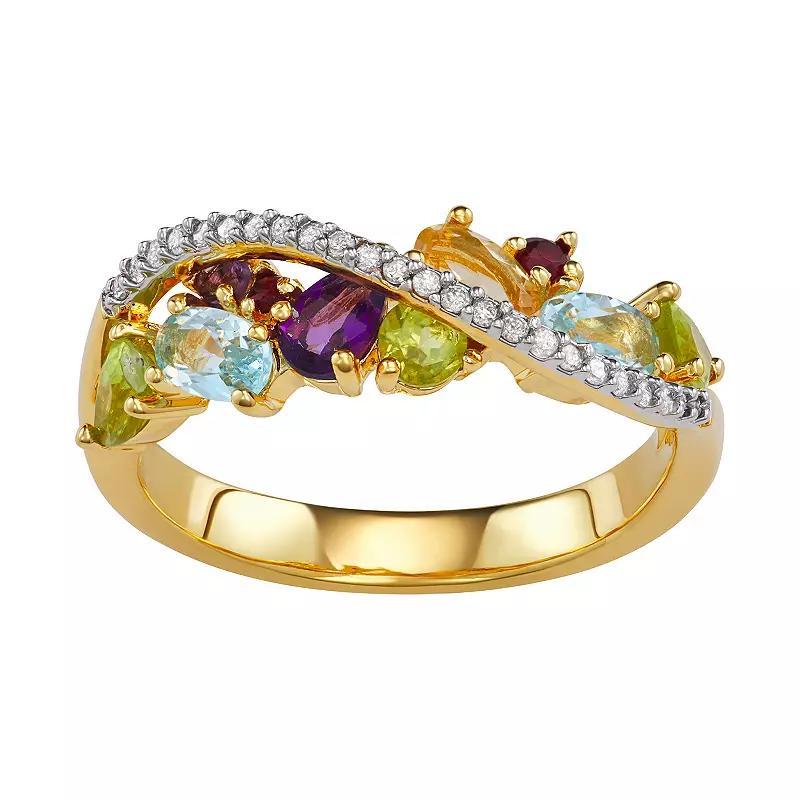 18K Gold Over Sterling Silver Gemstone & 1/10 Carat T.W. Diamond Ring, Women's, Size: 7, Gold Tone Product Image