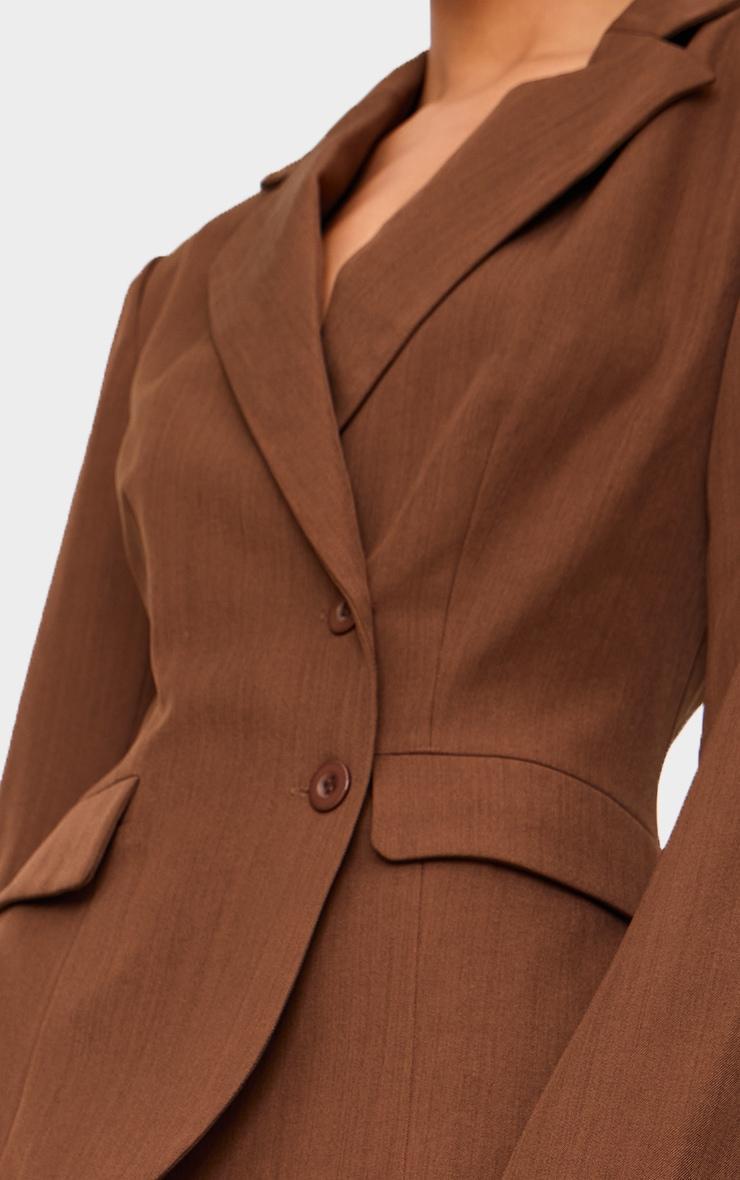 Chocolate Tailored Woven Plunge Cinched Waist Blazer Product Image