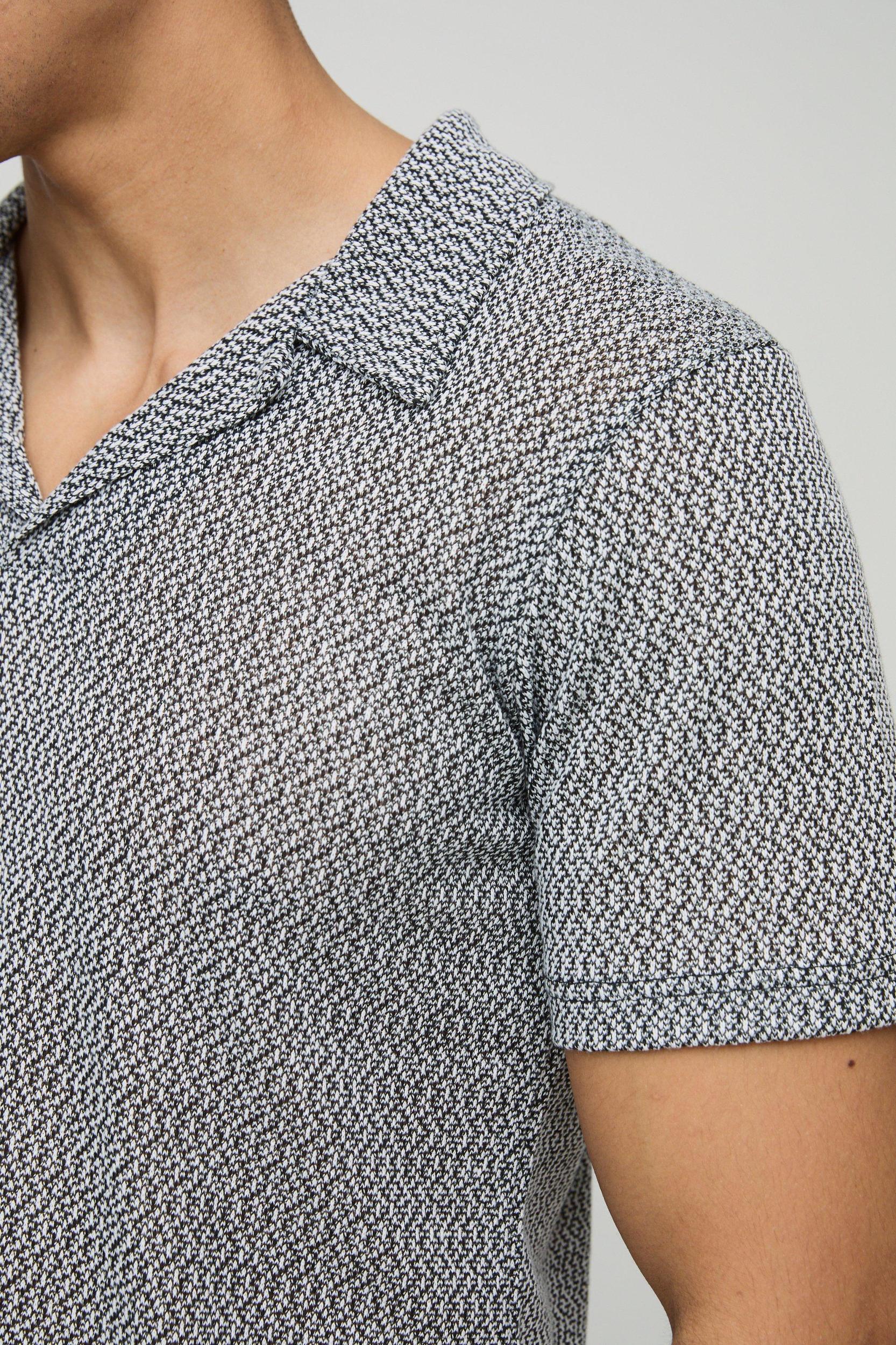 Slim Fit Textured Jacquard Revere Polo | boohooMAN USA Product Image