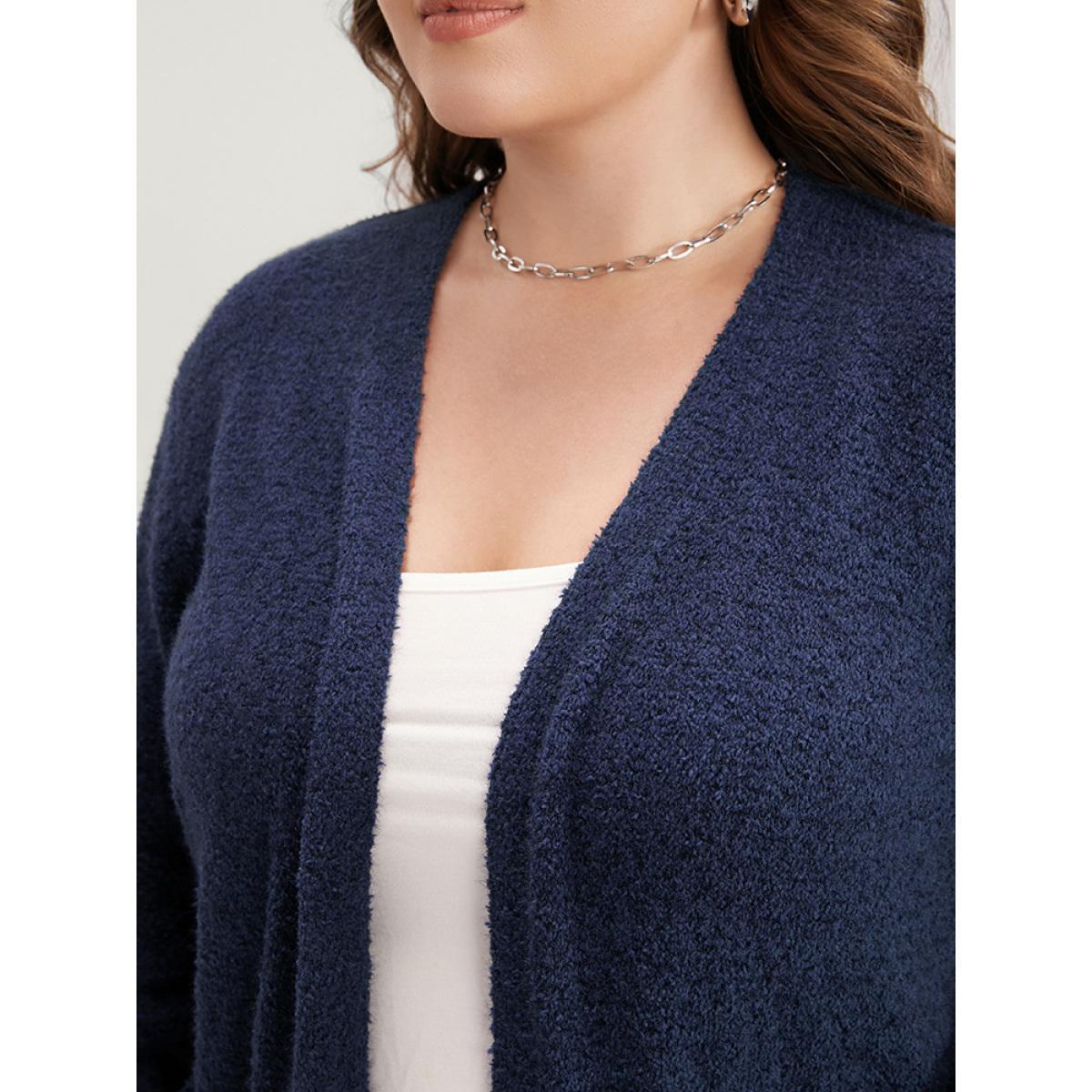 Plus Size Solid Super Soft Plush Knit Open Front Cardigan DarkBlue Women Casual Loose Long Sleeve Work Cardigans BloomChic 14-16/1X Product Image