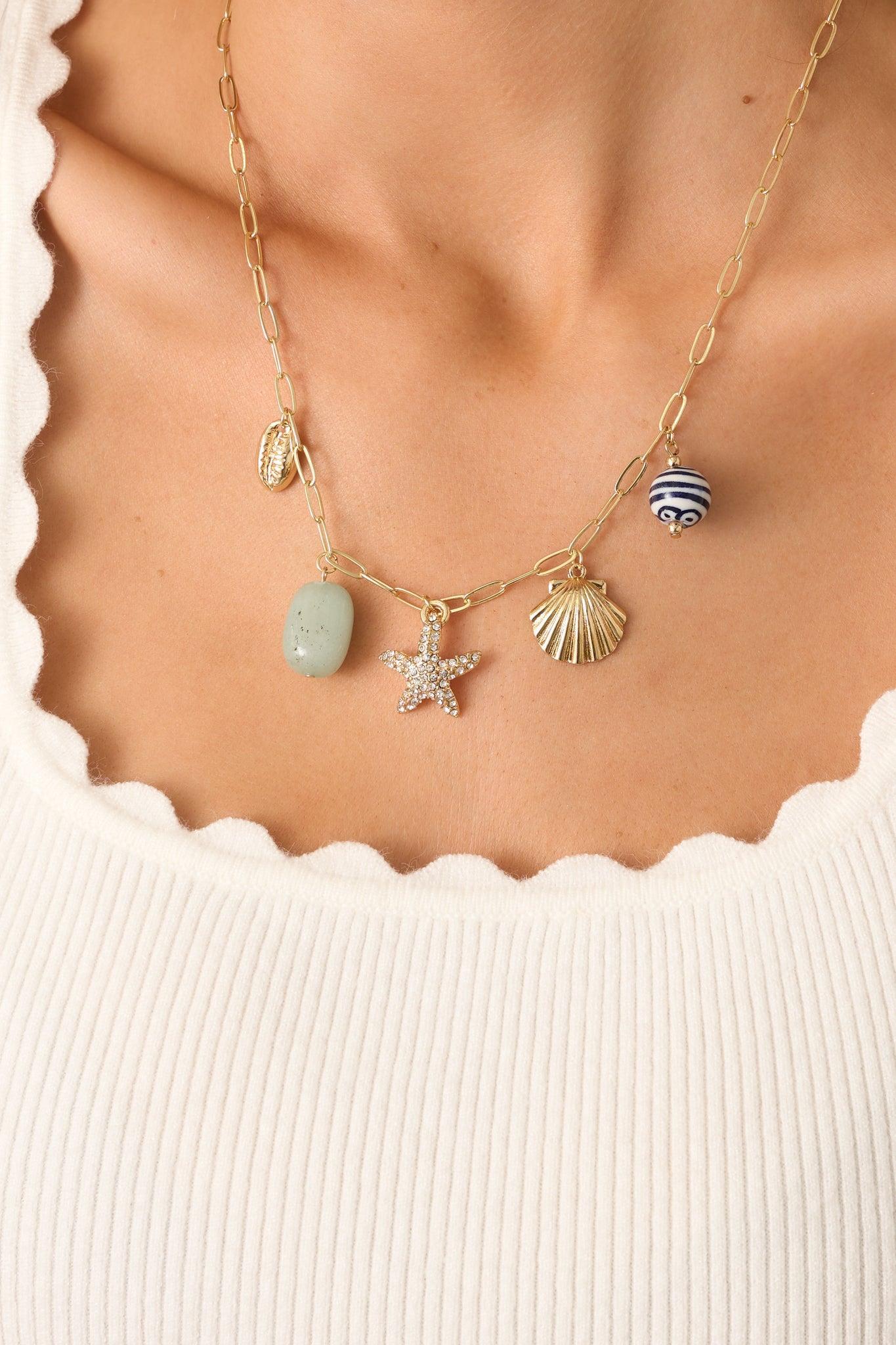 Ocean's Embrace Blue Coastal Charm Necklace Product Image