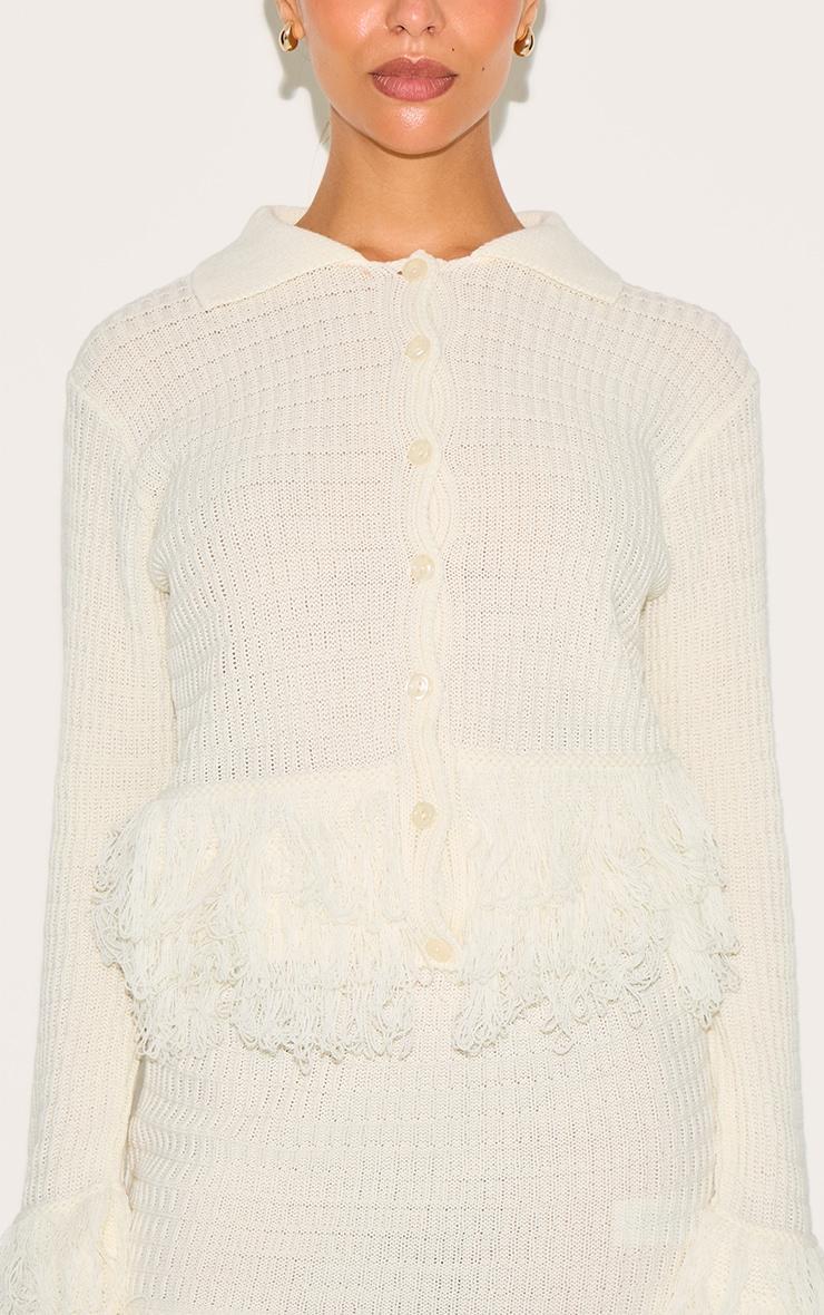 Petite Cream Button Up Fringe Cardigan Product Image