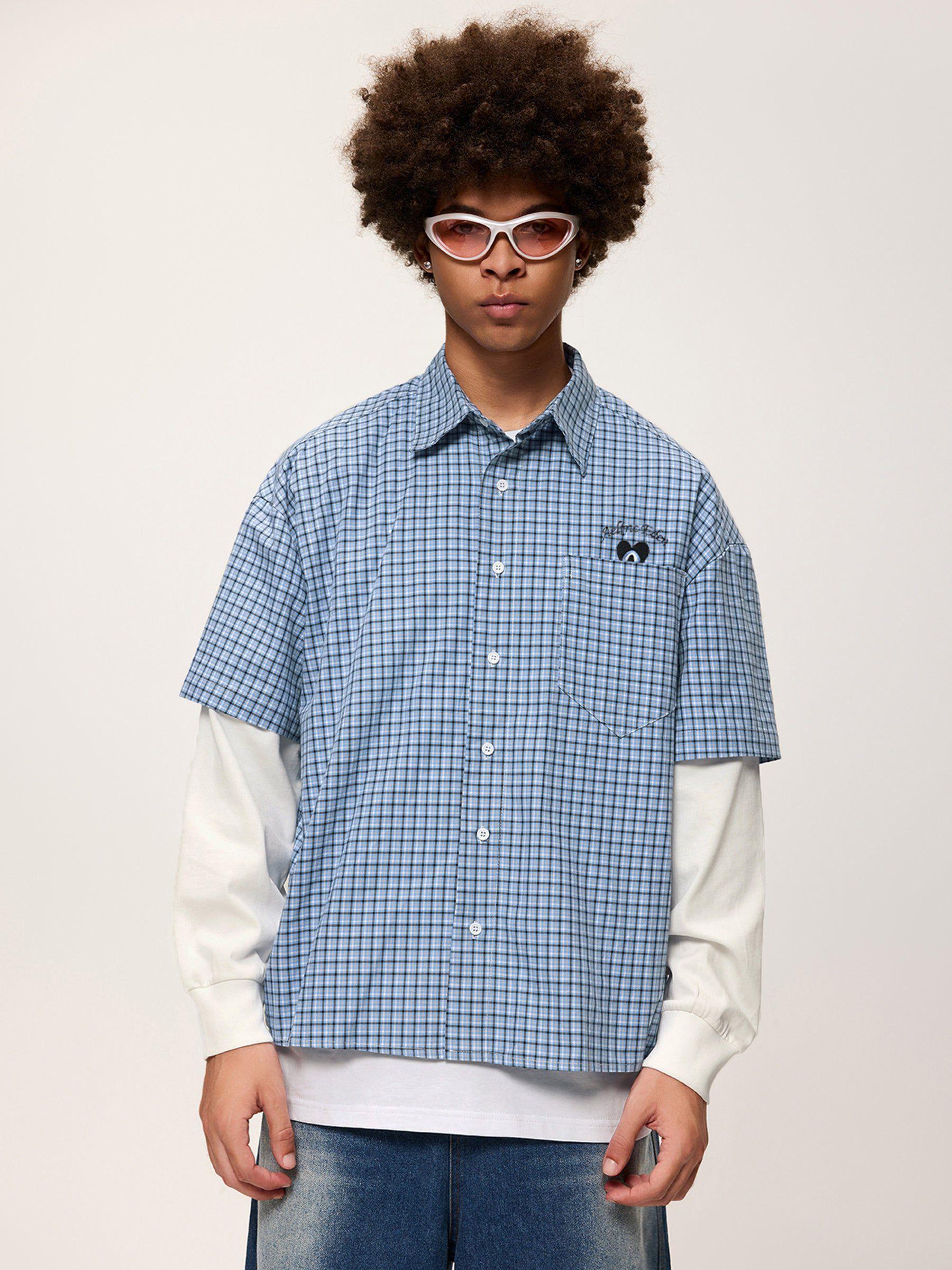 Aelfric Eden Plaid Patchwork Long Sleeve Shirt Product Image