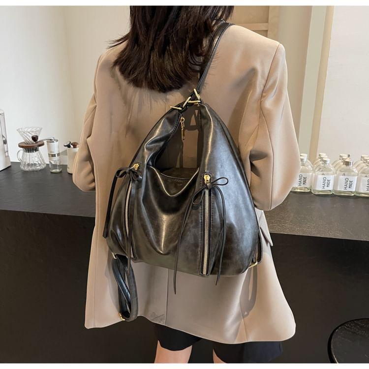 Faux Leather Ribbon Accent Shoulder Bag Product Image
