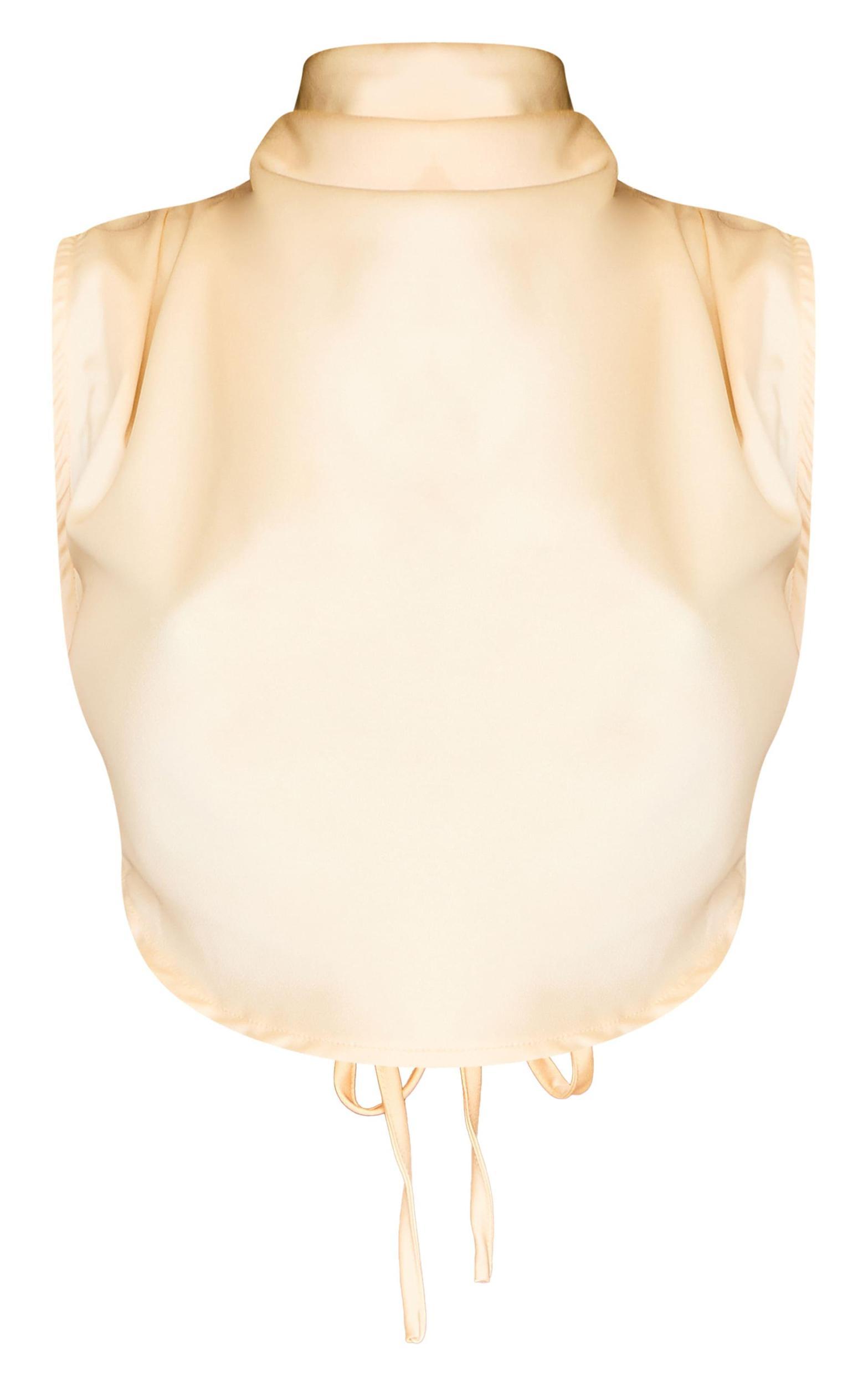 Butter Cream Satin Tie Back High Neck Cowl Crop Top Product Image
