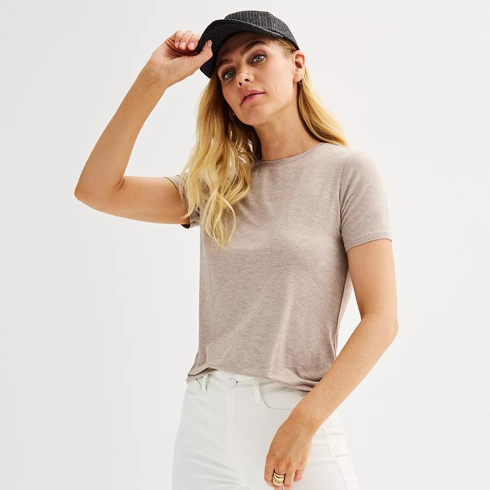 Petite Nine West Essential Crewneck Tee, Women's, Size: XS Petite, Canoe Grey Product Image