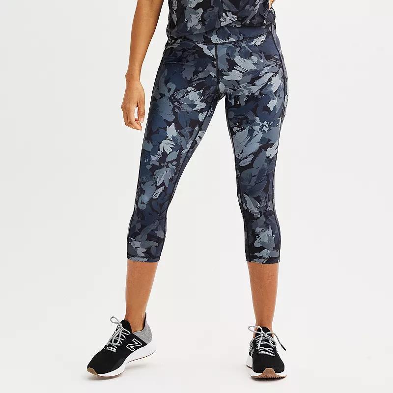 Womens Tek Gear Ultrastretch Pocket High-Waisted Capri Leggings Blue Foliage Product Image