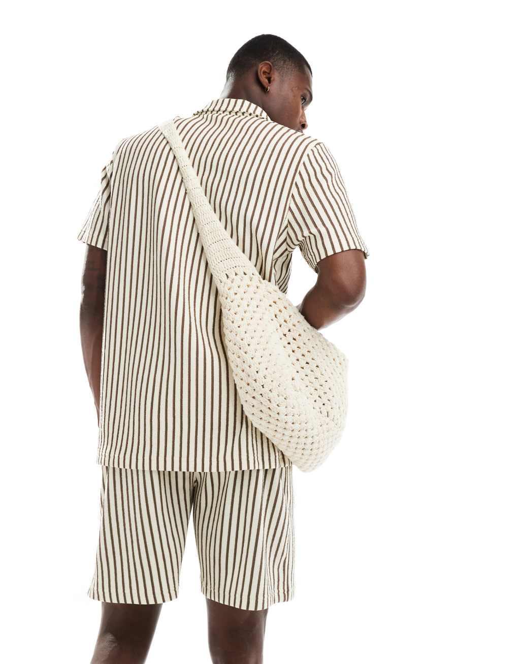 South Beach terrycloth striped beach shorts in beige - part of a set Product Image