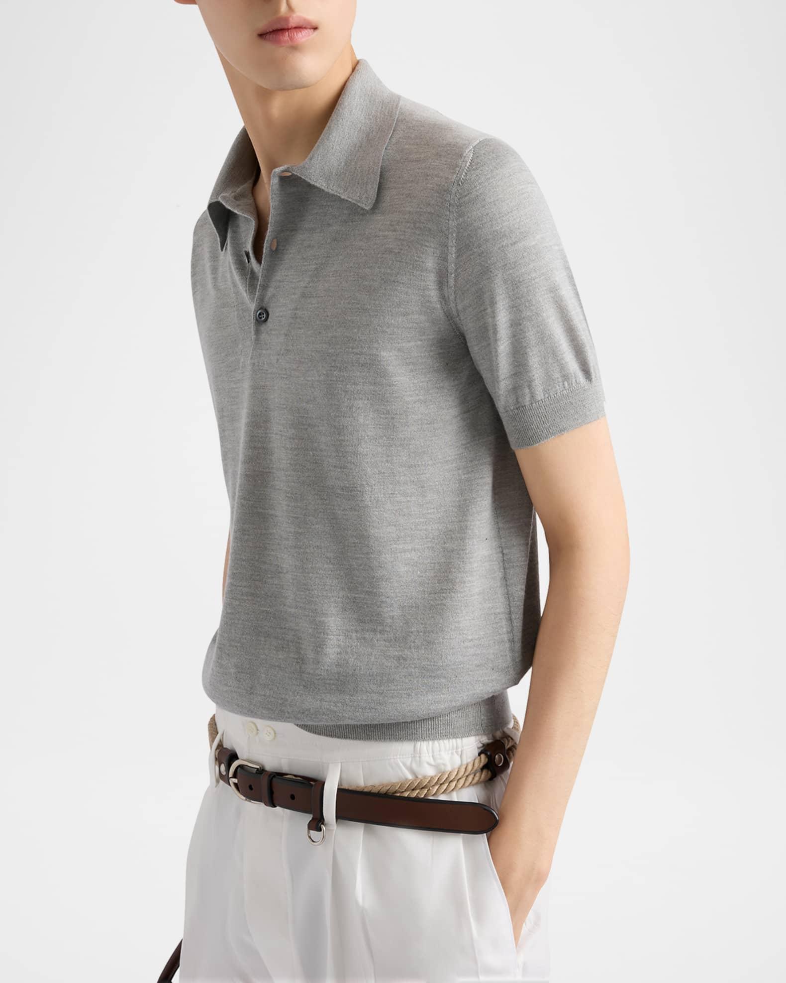 Men's Cashmere and Silk Knit Short-Sleeve Polo Sweater Product Image
