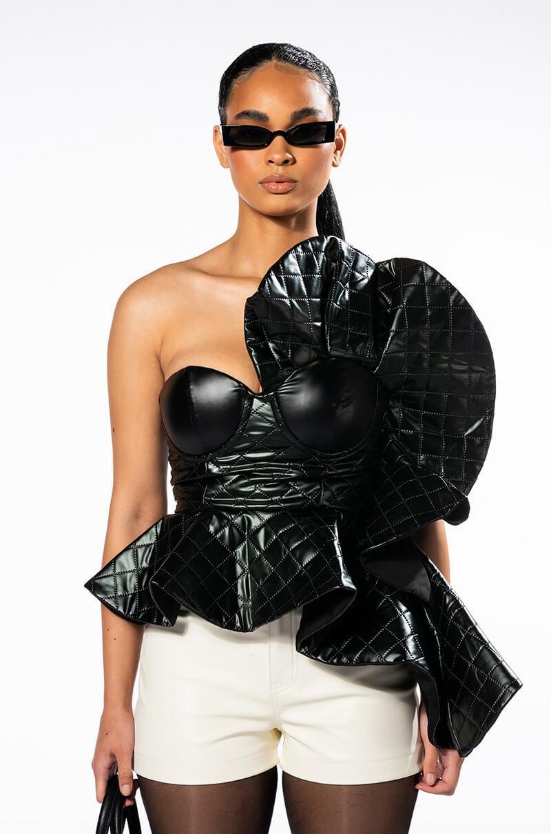 INTIMIDATED STRAPLESS RUFFLE PEPLUM BLOUSE Product Image