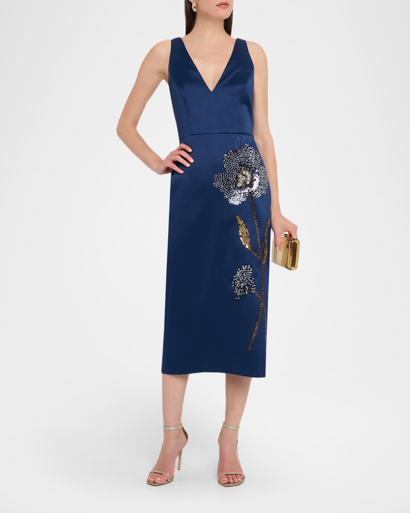 Sleeveless Flower-Beaded Midi Dress Product Image
