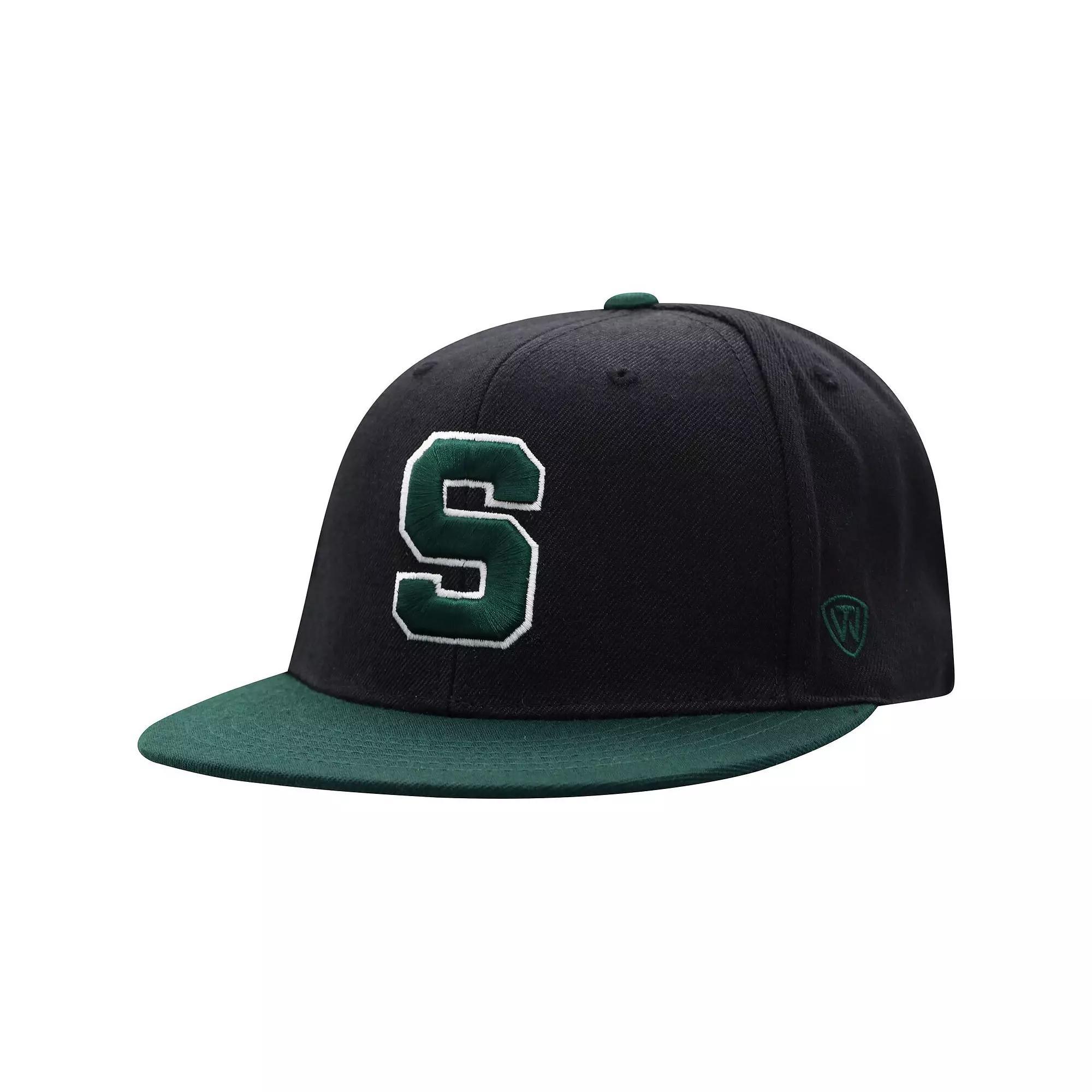 Men's Top of the World Black/Green Michigan State Spartans Team Color Two-Tone Fitted Hat, Size: 7 Product Image