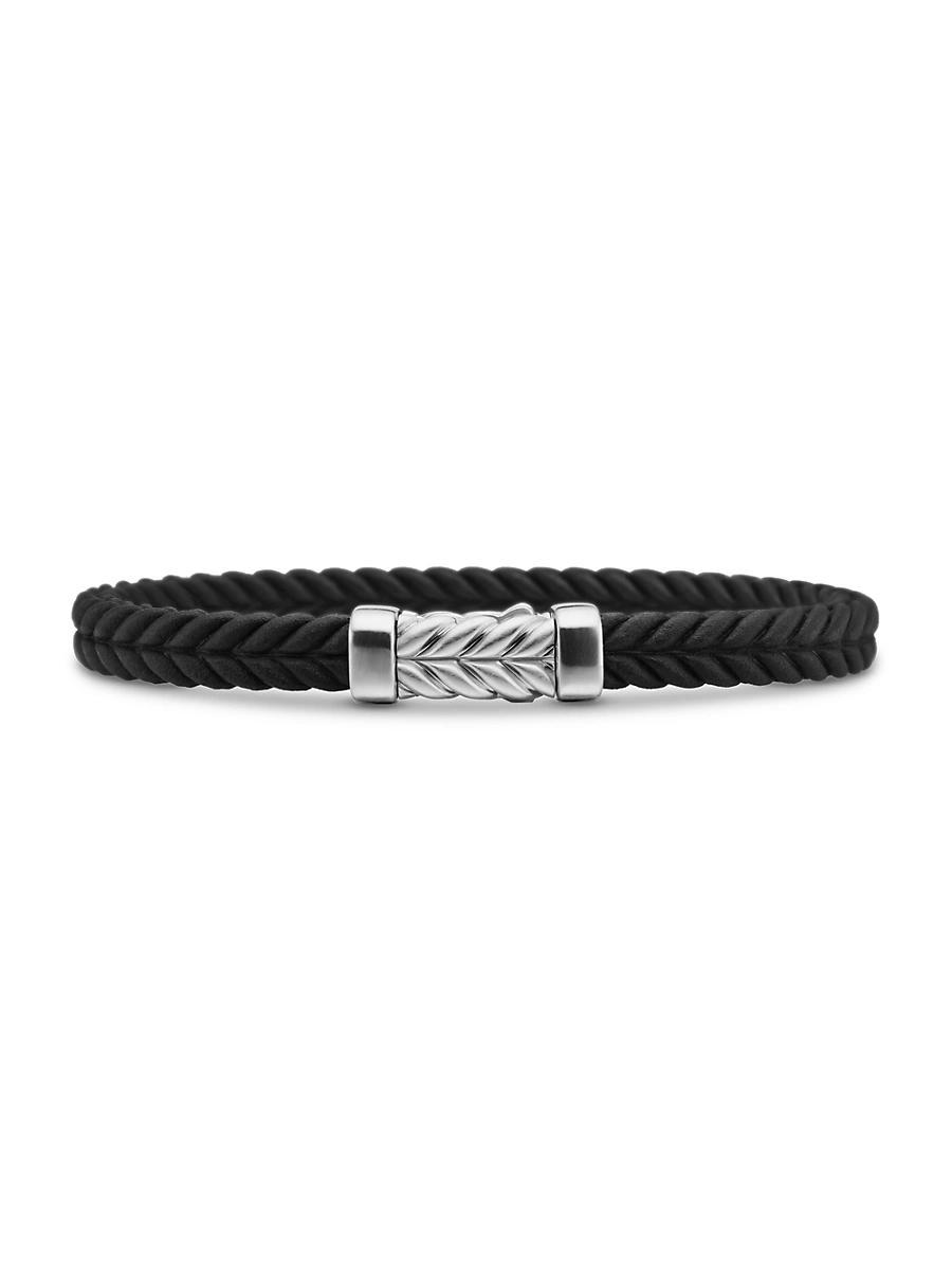 David Yurman Mens Chevron Bracelet in Black Rubber with Sterling Silver, 6mm Product Image