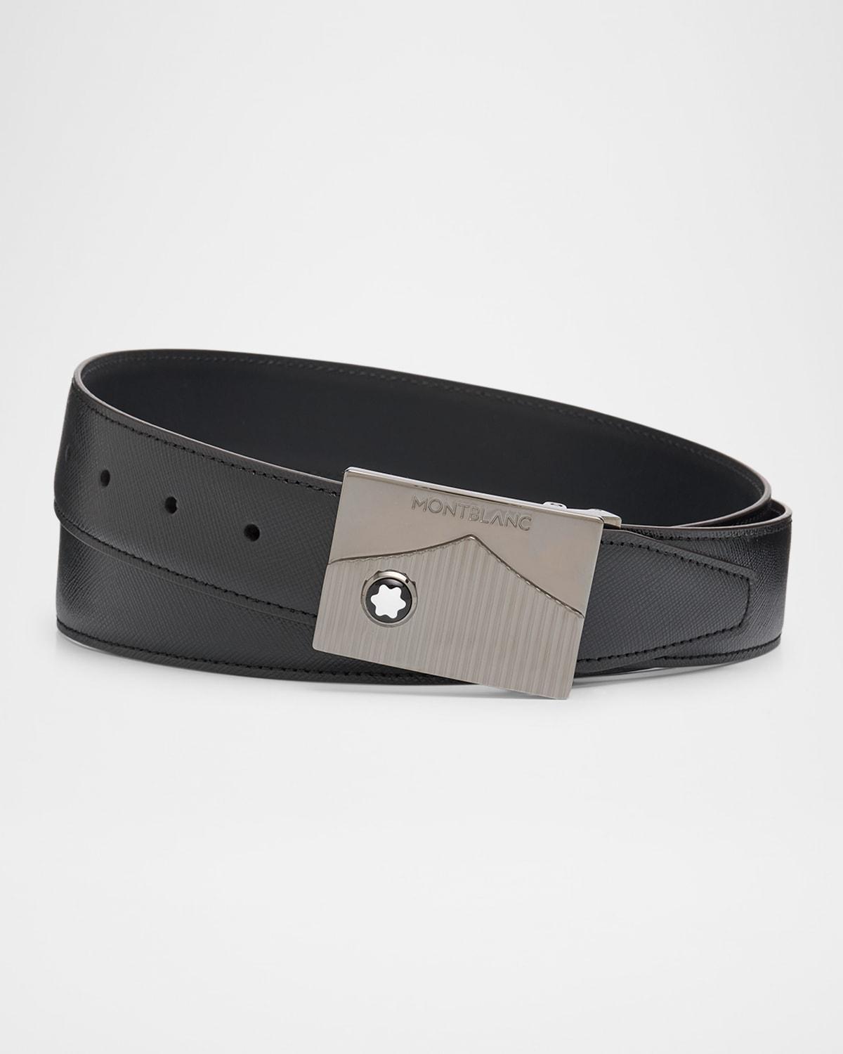 Mens Plate-Buckle Saffiano Leather Belt Product Image