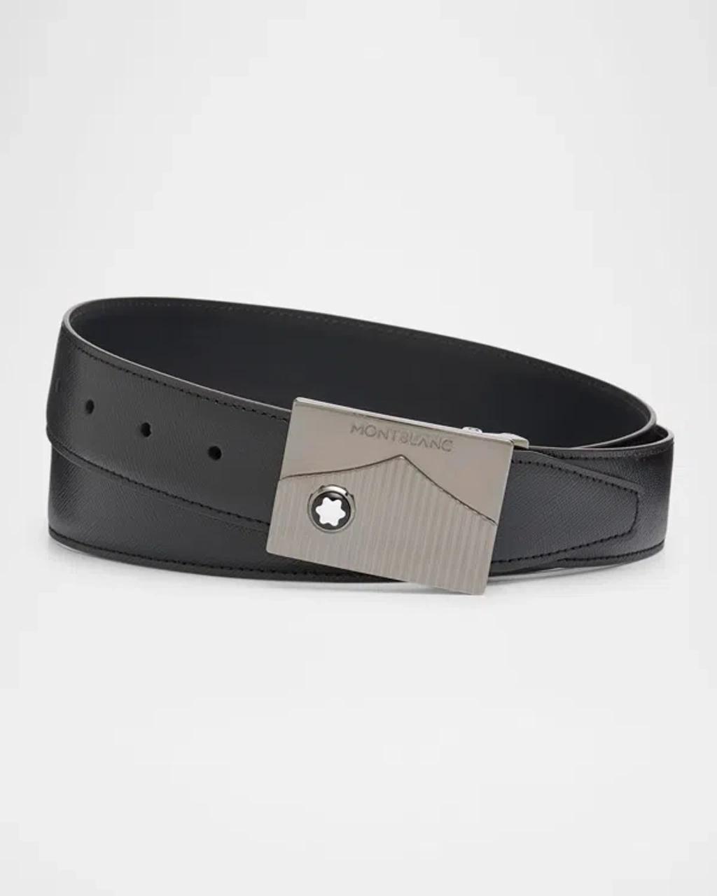 Mens Plate-Buckle Saffiano Leather Belt Product Image