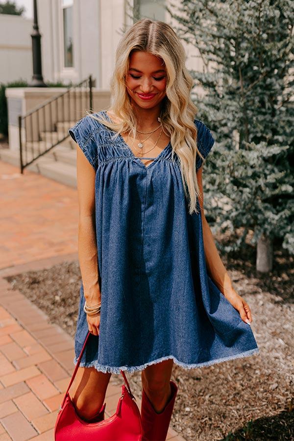 Hayride Honey Denim Mini Dress in Dark Wash Product Image