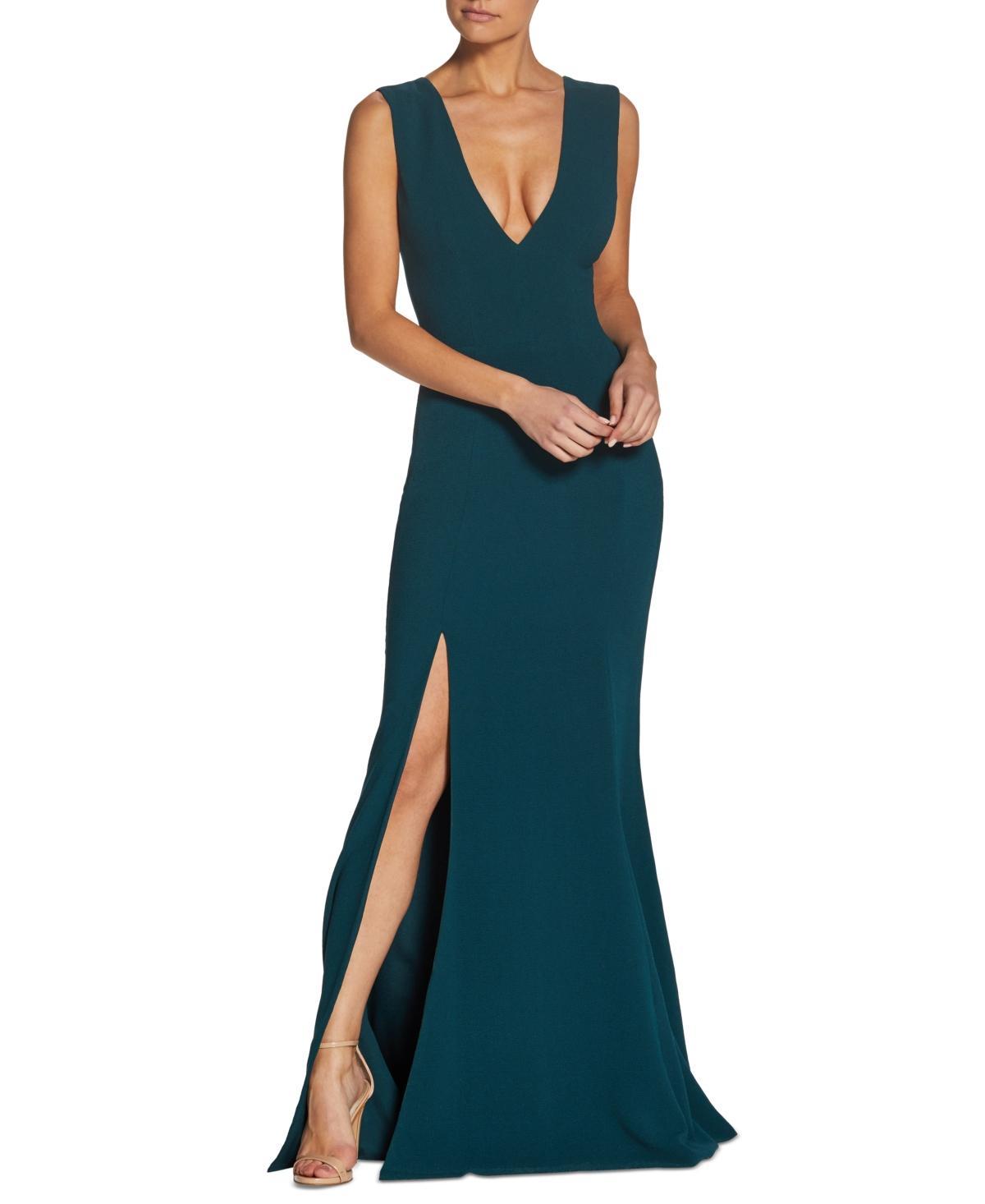 Dress the Population Sandra Crepe Plunge V-Neck Sleeveless Side Slit Gown Product Image