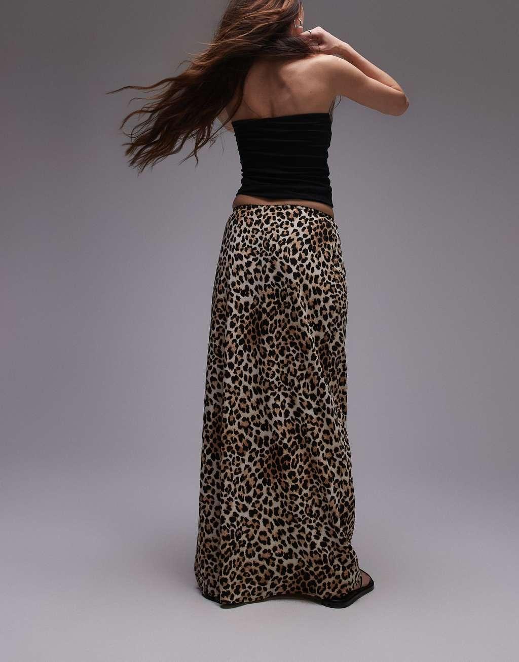 Topshop maxi lingerie trim bias cut skirt in leopard print Product Image