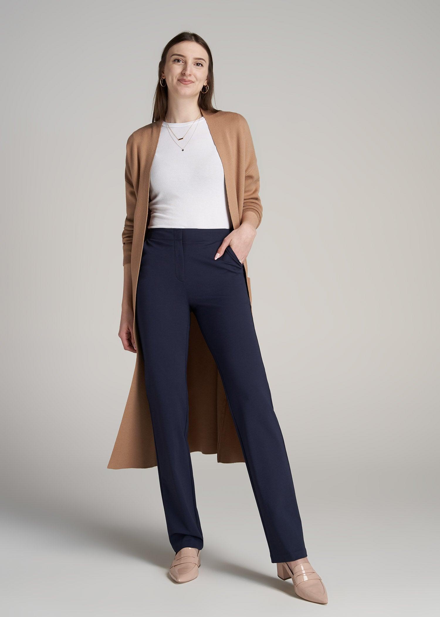 Slim Straight Leg Dress Pants for Tall Women in Navy Product Image