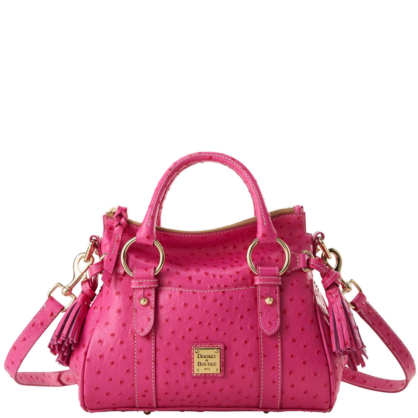 Dooney & Bourke Womens Ostrich Leather Satchel With Pocket Bag in Geranium Product Image