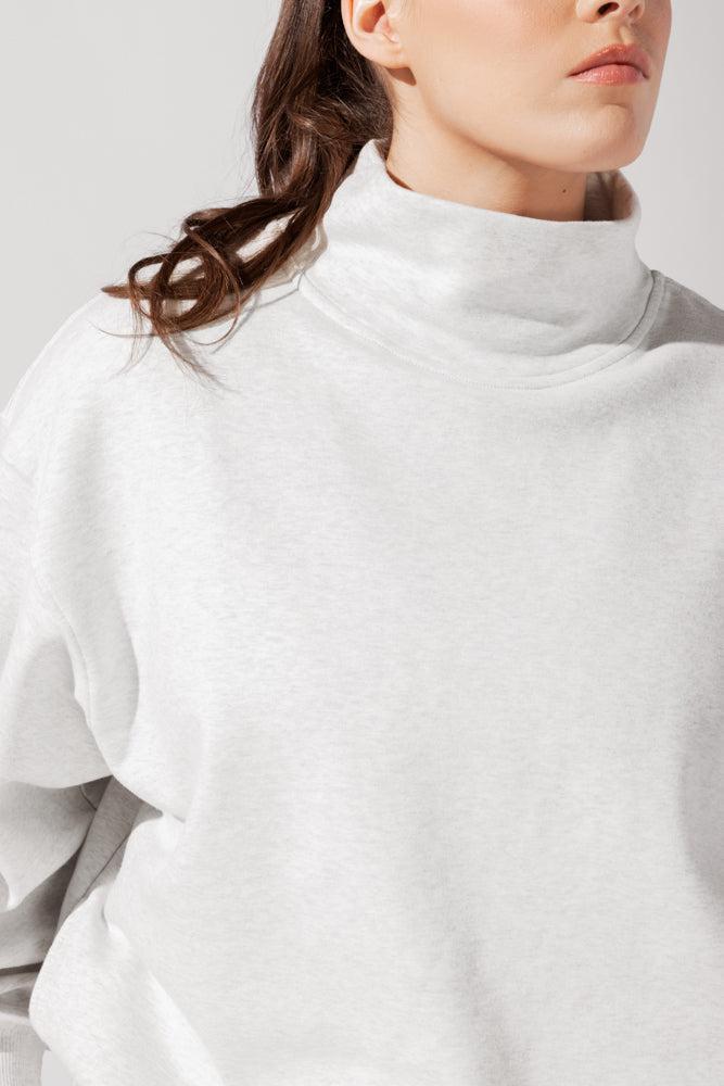 Ooey Gooey Mockneck Sweatshirt with Pockets - Light Heather Grey Product Image