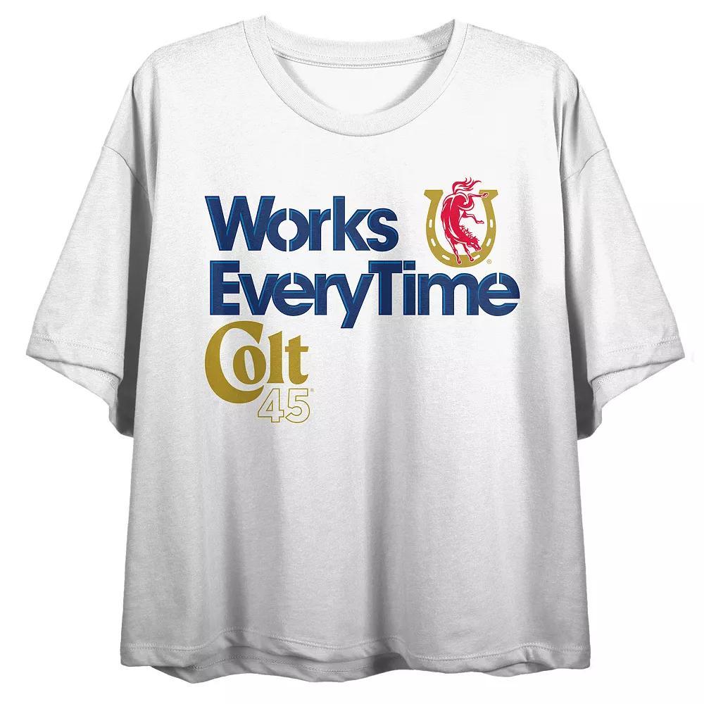 Women's Colt 45 Lager Cropped Graphic Tee, Girl's, Size: Medium, White Product Image