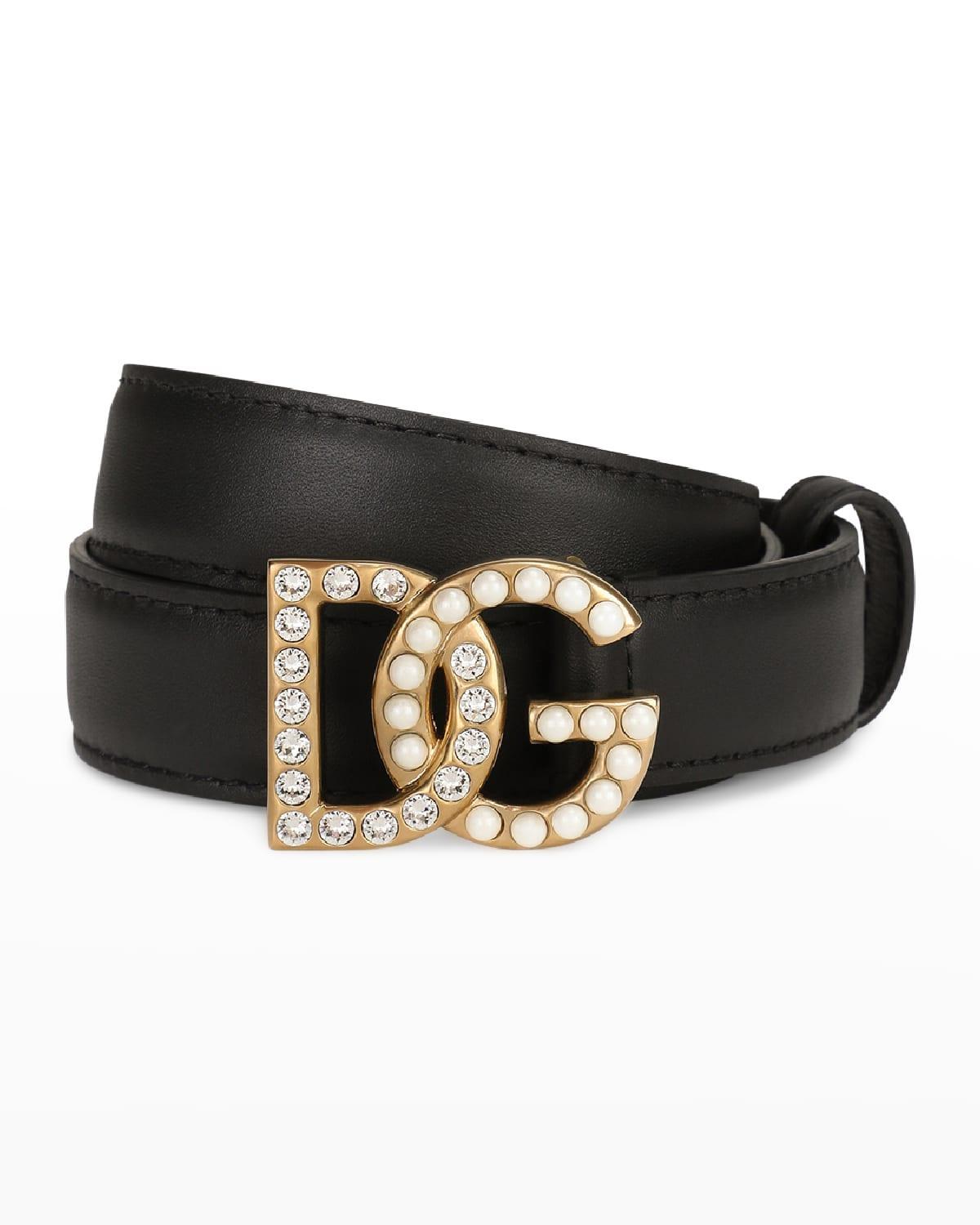 DG Swarovski Crystal & Pearl Leather Belt Product Image