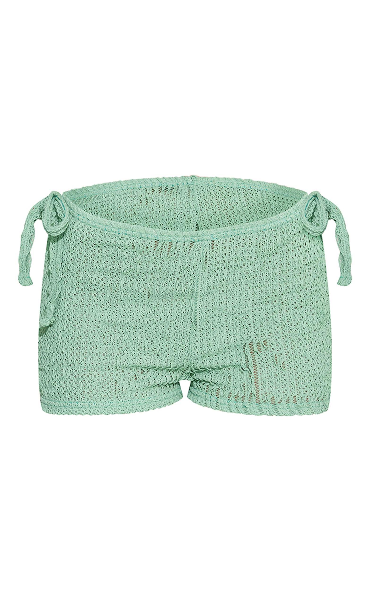 Turquoise Textured Jersey Tie Side Mini Hot Pant Product Image