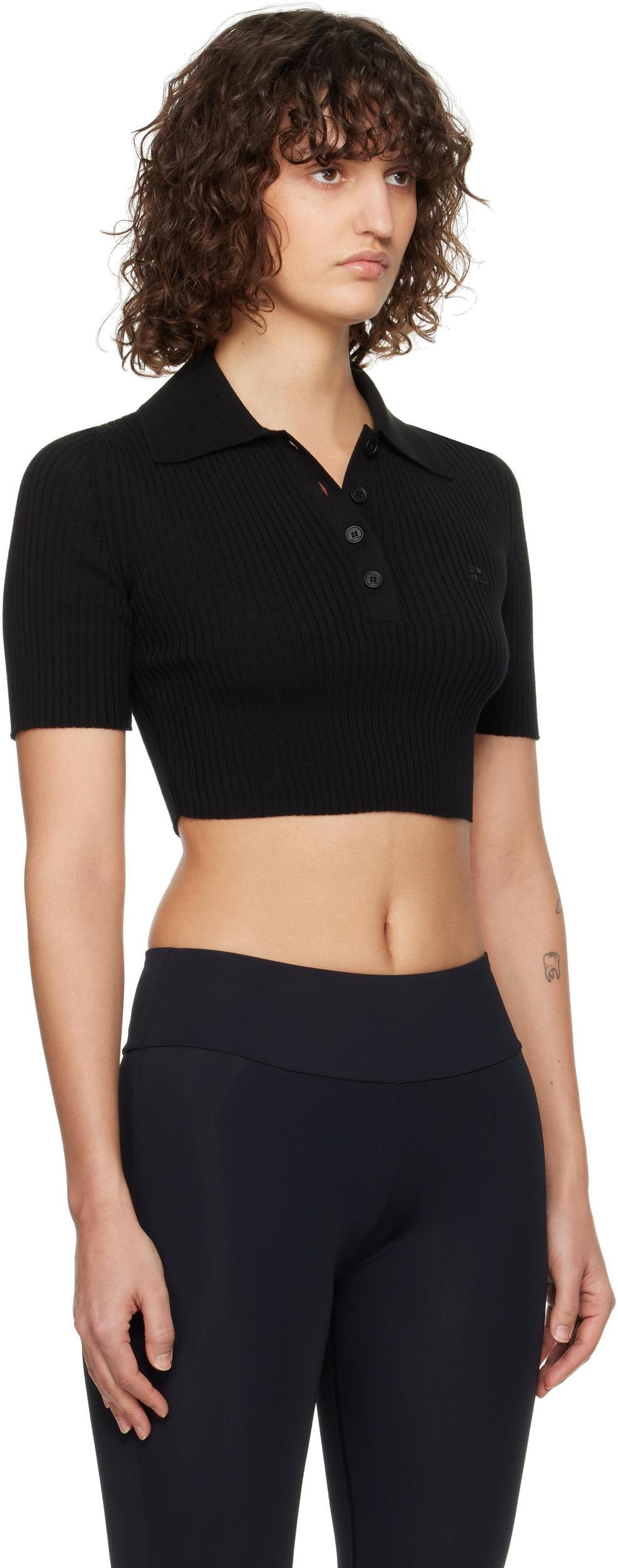 COURRÈGES Black Cropped Knit Polo Product Image