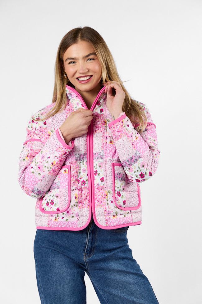 Going For It Floral Printed Zip Up Jacket FINAL SALE Product Image