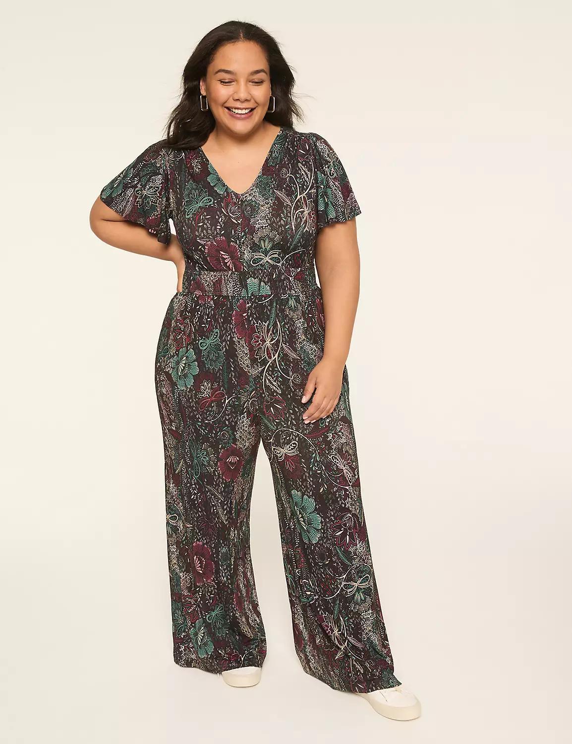 Flutter-Sleeve Smocked-Waist Jumpsuit Product Image