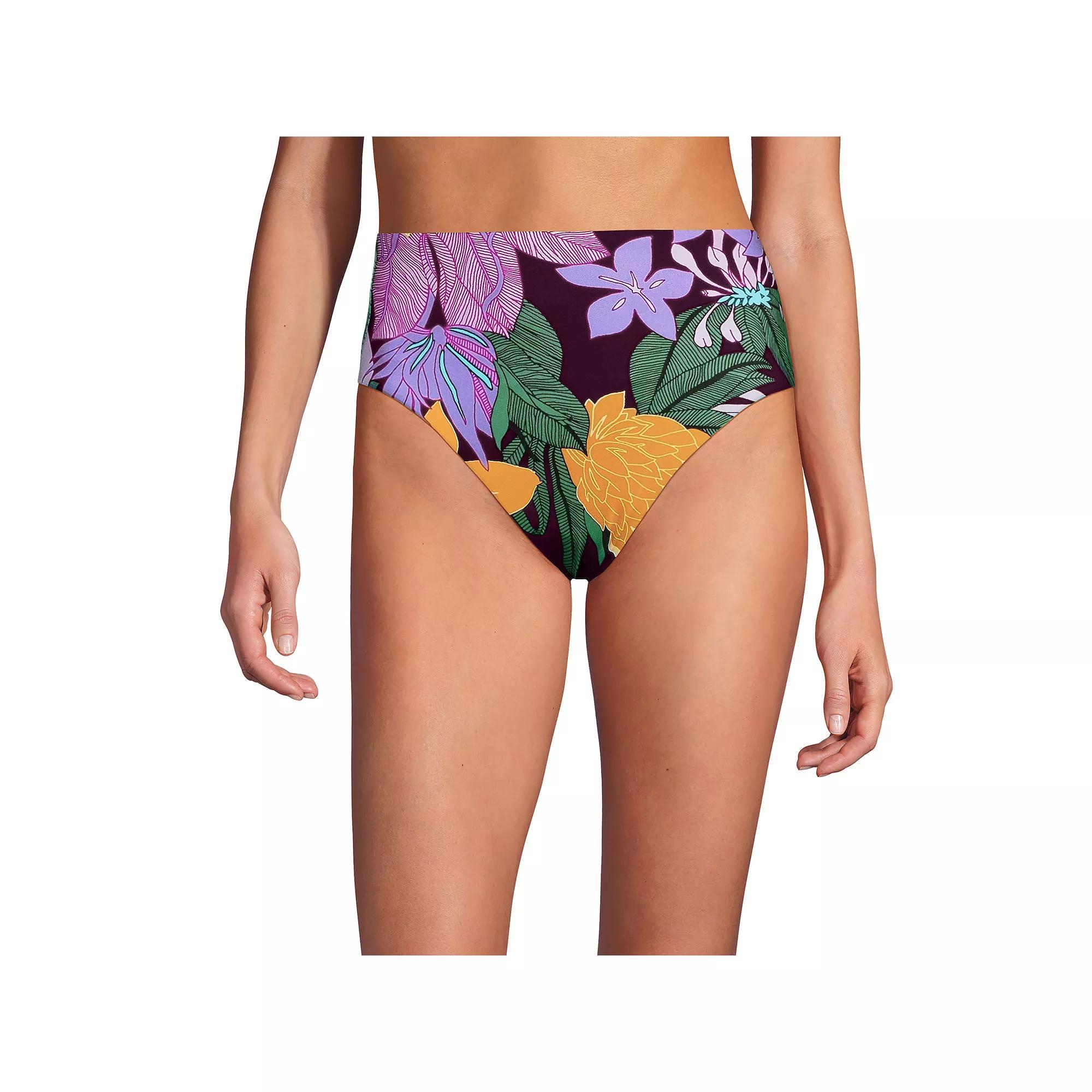 Women's Lands' End Smoothing High Waisted Bikini Bottoms, Size: 12, Deep  Blue Floral Product Image