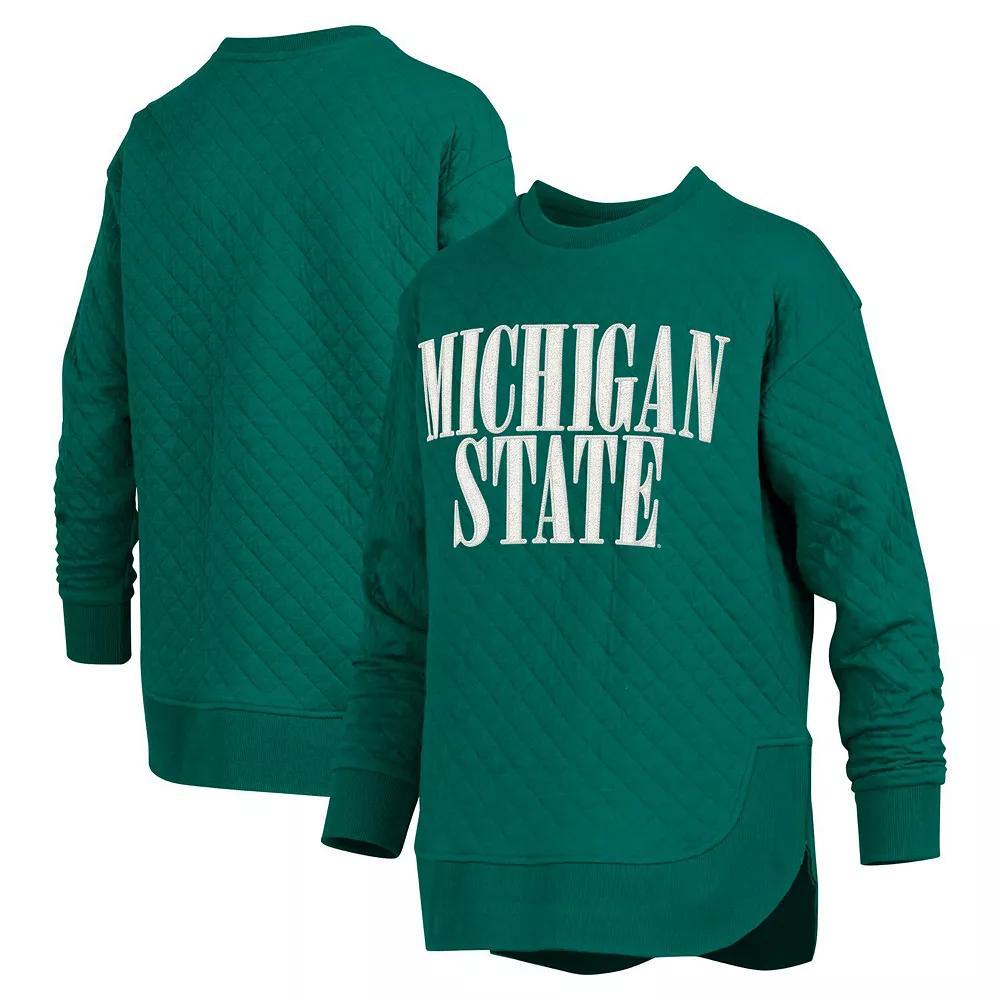 Women's Pressbox Green Michigan State Spartans Quilted Long Sleeve Pullover Sweatshirt, Size: Small Product Image