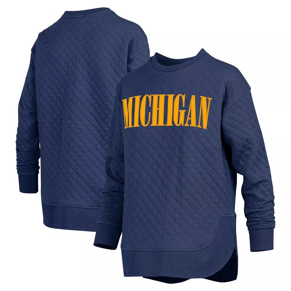 Women's Pressbox Navy Michigan Wolverines Quilted Long Sleeve Pullover Sweatshirt, Size: Small, Blue Product Image
