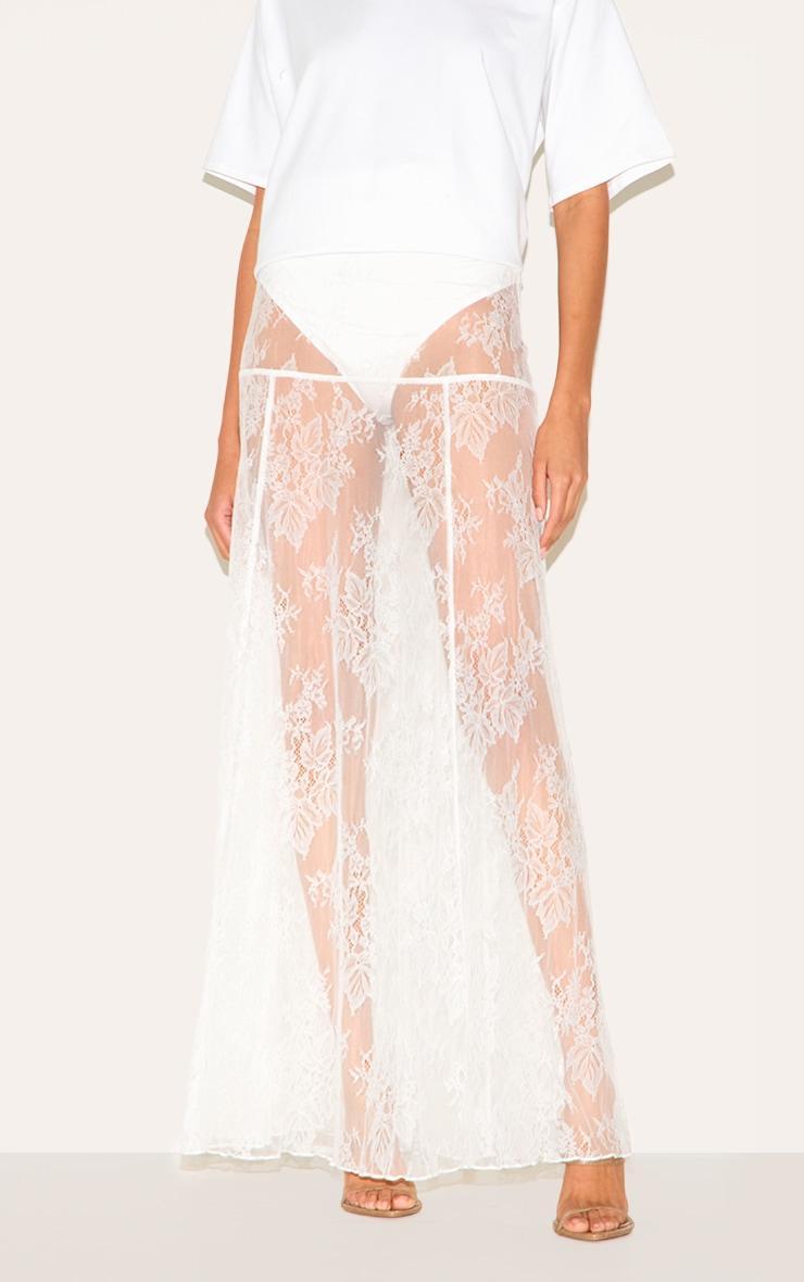 White Panties Insert Floral Lace Sheer Maxi Skirt Product Image