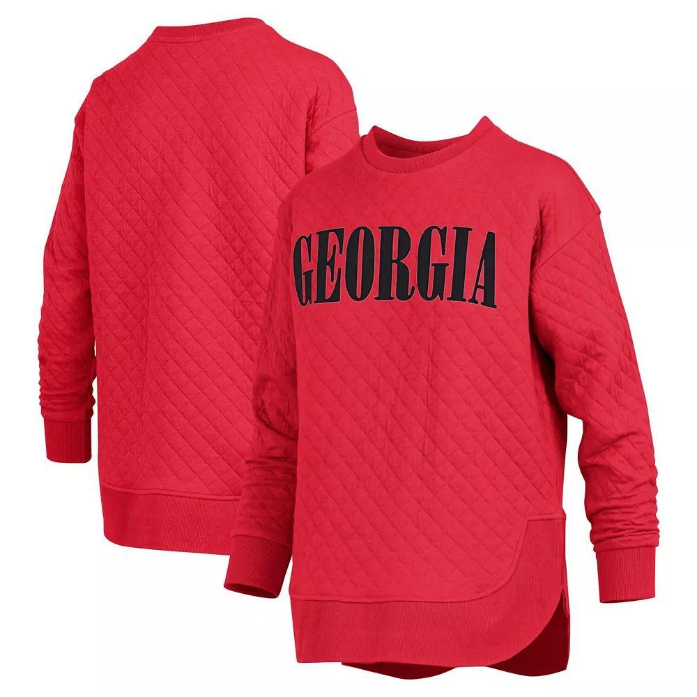 Women's Pressbox Red Georgia Bulldogs Quilted Long Sleeve Pullover Sweatshirt, Size: Medium Product Image