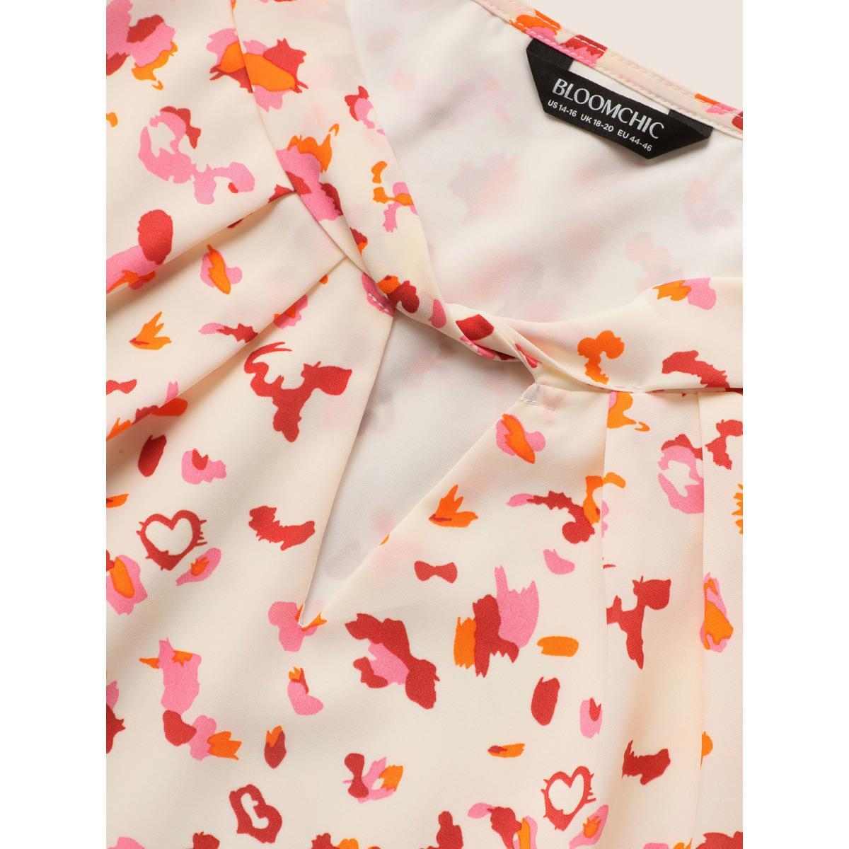 Plus Size Multicolor Allover Print Ruffle Sleeve Keyhole Blouse Women At the Office Elbow-length sleeve Round Neck Work Blouses BloomChic 22-24/3X Product Image