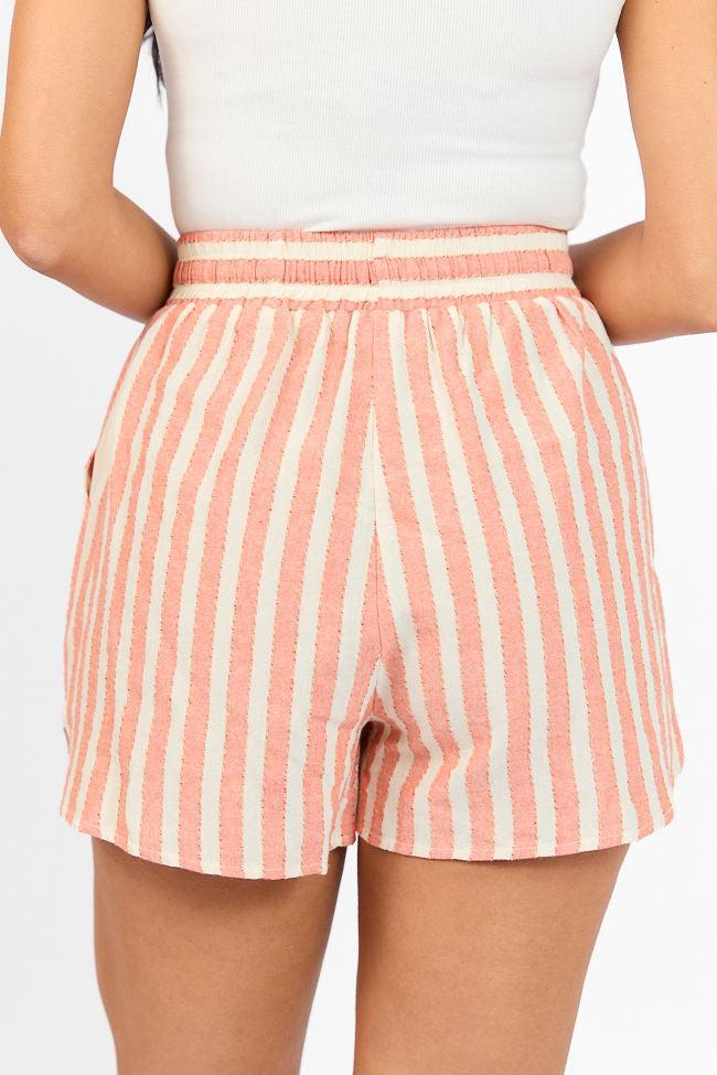 With The Tide Coral Striped Pull On Shorts FINAL SALE Product Image