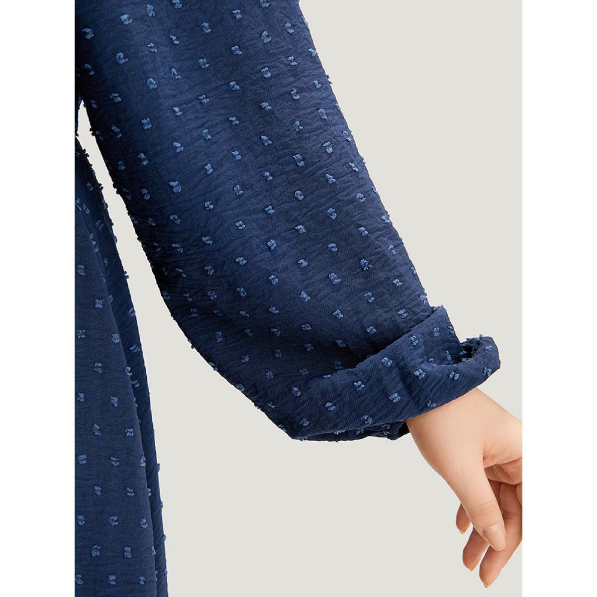 Plus Size Polka Dot Square Neck Lantern Sleeve Shirred Dress Navy Women Elegant Elastic cuffs Square Neck Long Sleeve Curvy Midi Dress BloomChic 22-24/3X Product Image