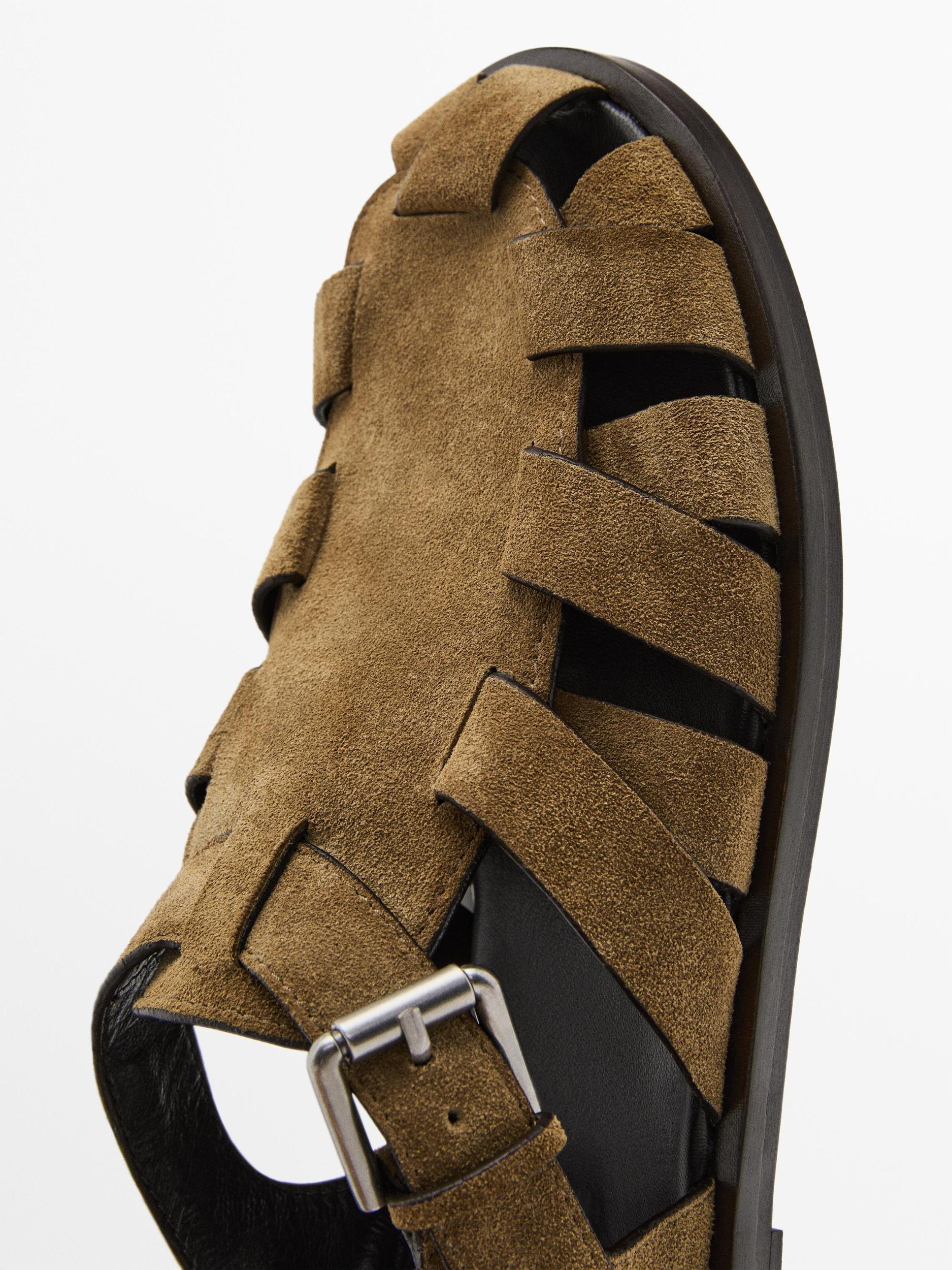 Split leather cage sandals Product Image