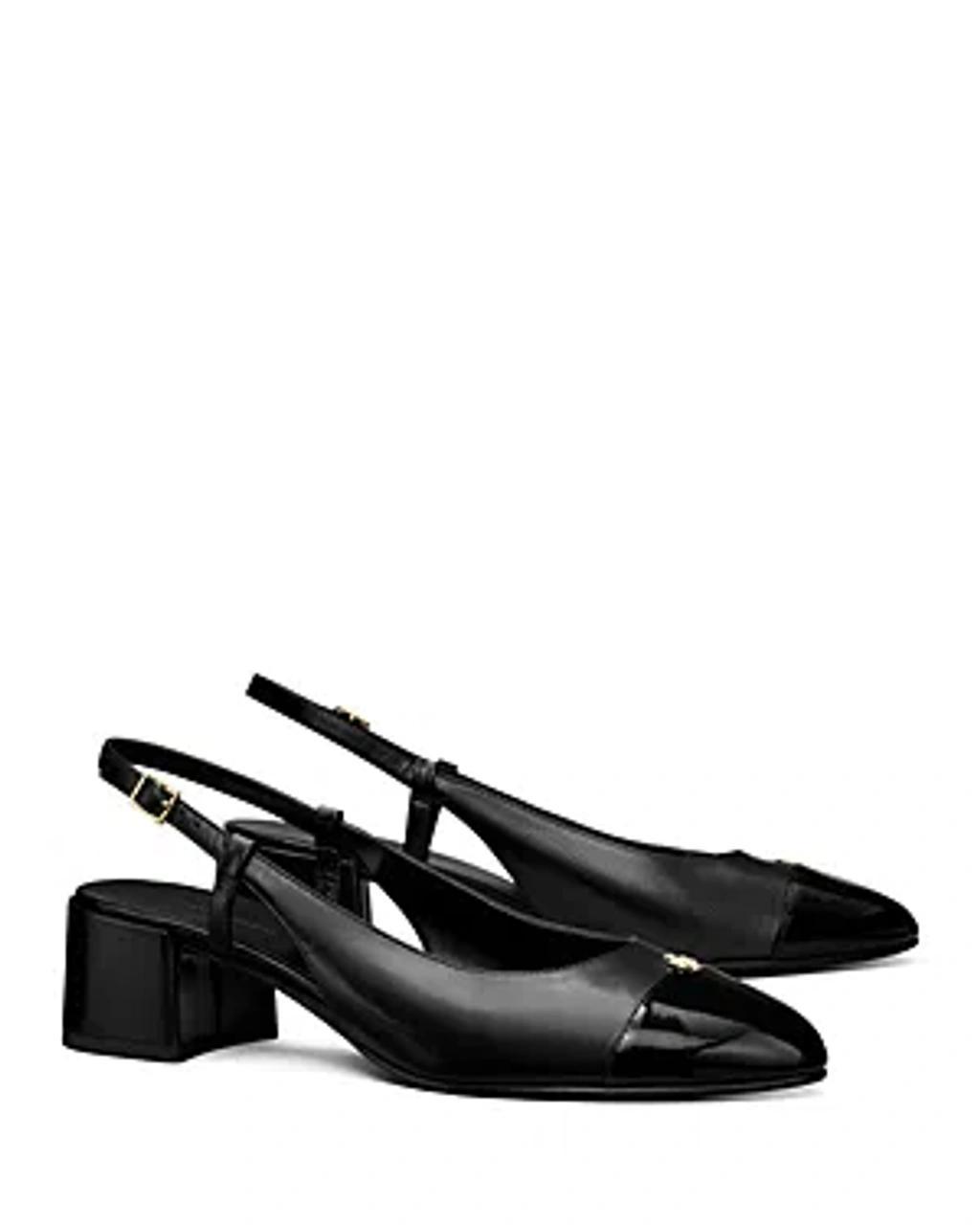 Womens 45MM Logo-Detailed Leather Cap-Toe Pumps Product Image