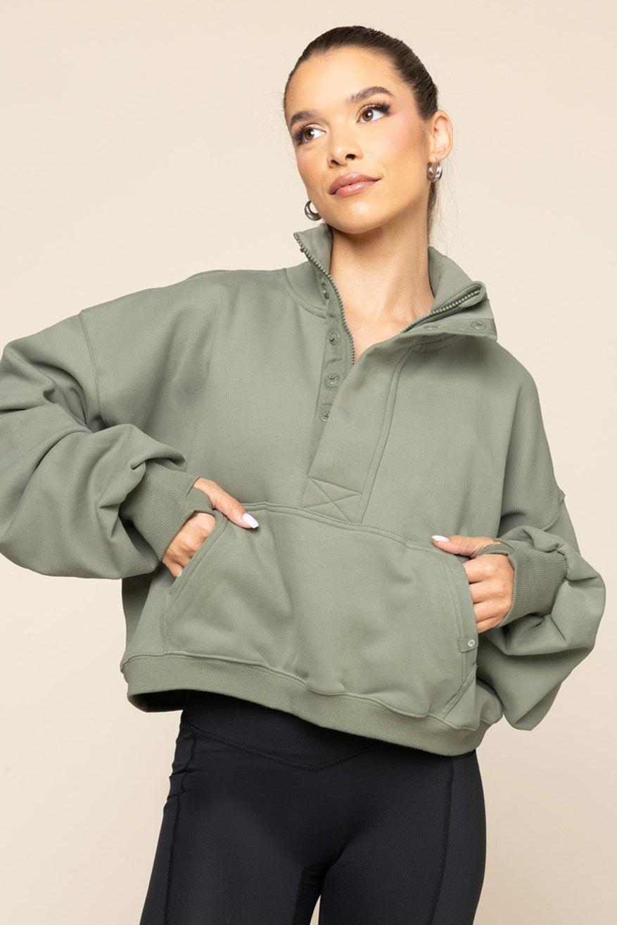 Ooey Gooey Crop Half Zip - Light Sage Product Image