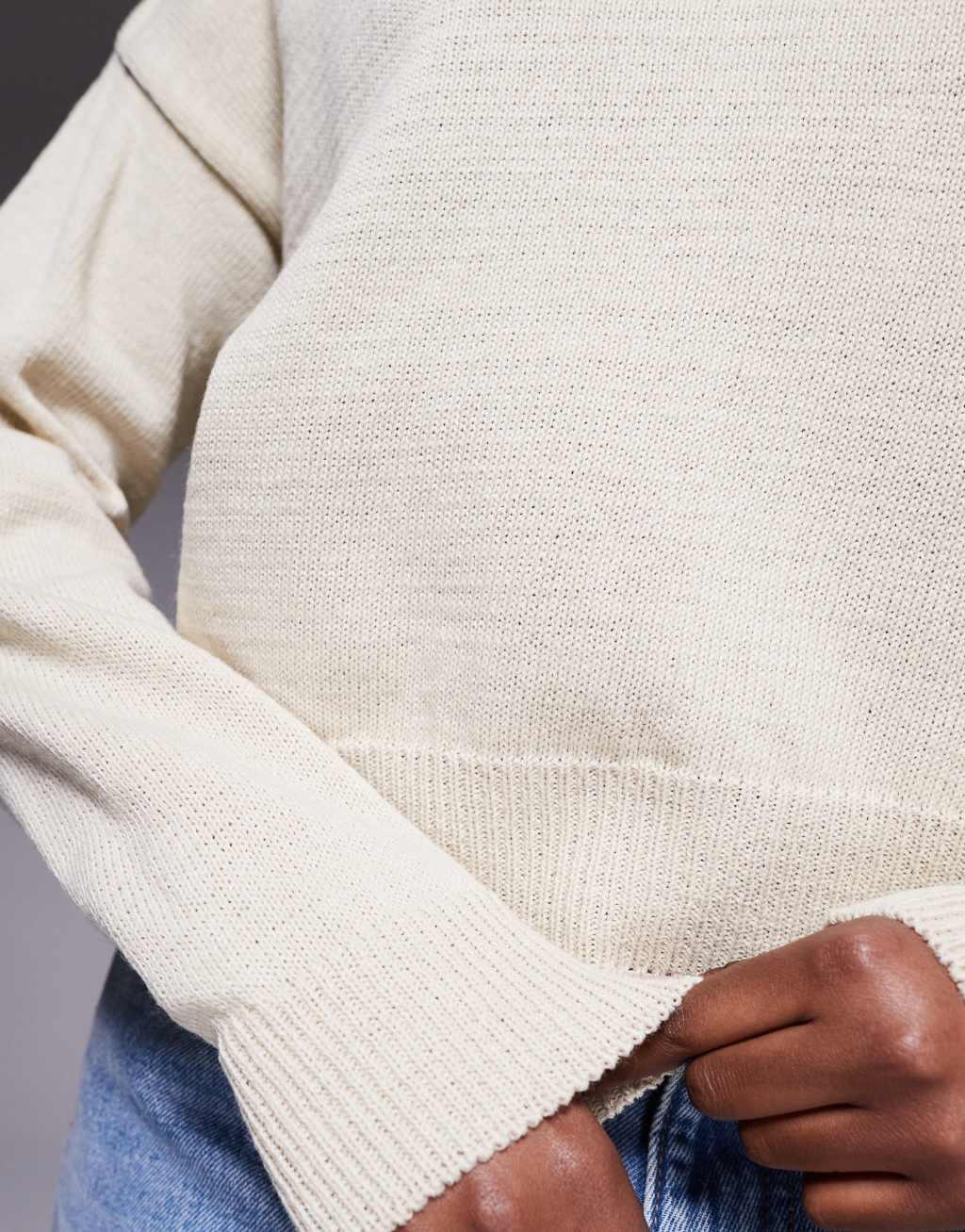 ASOS DESIGN knit off-shoulder sweater in cream Product Image
