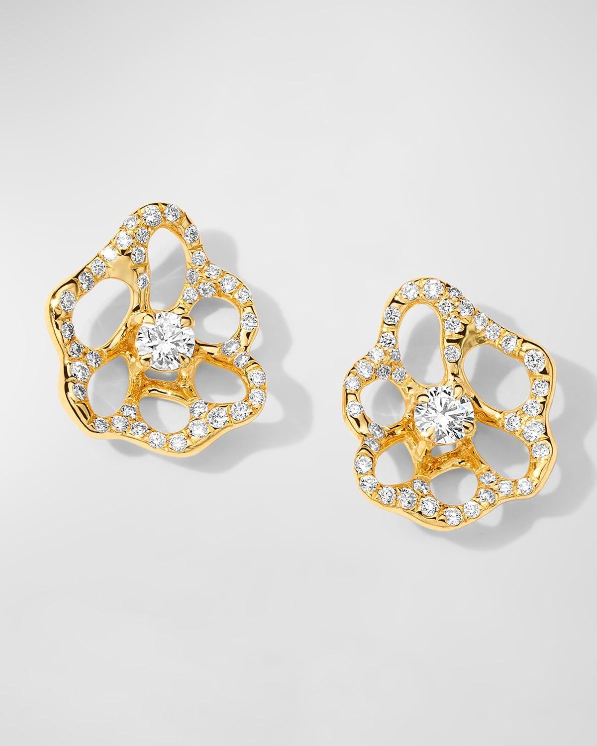 18K Stardust Drizzle Mini Flower Stud Earrings with Round Brilliant-Cut Diamonds Product Image