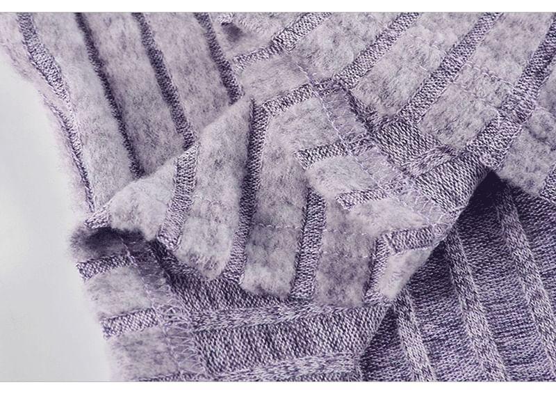 Long Sleeve Scoop Neck Bow Mock Two Piece Ribbed Panel Lace Top Product Image
