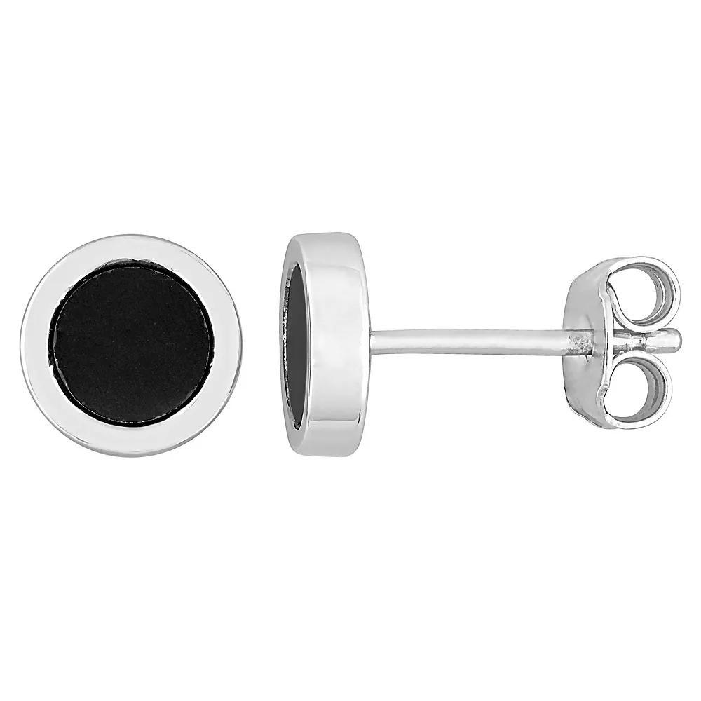 Stella Grace Men's Sterling Silver Hematite Circle Stud Earrings Product Image
